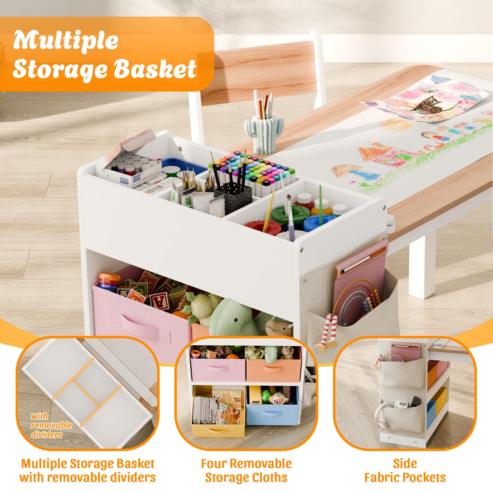 Kids Art Table and Chair Set with Storage