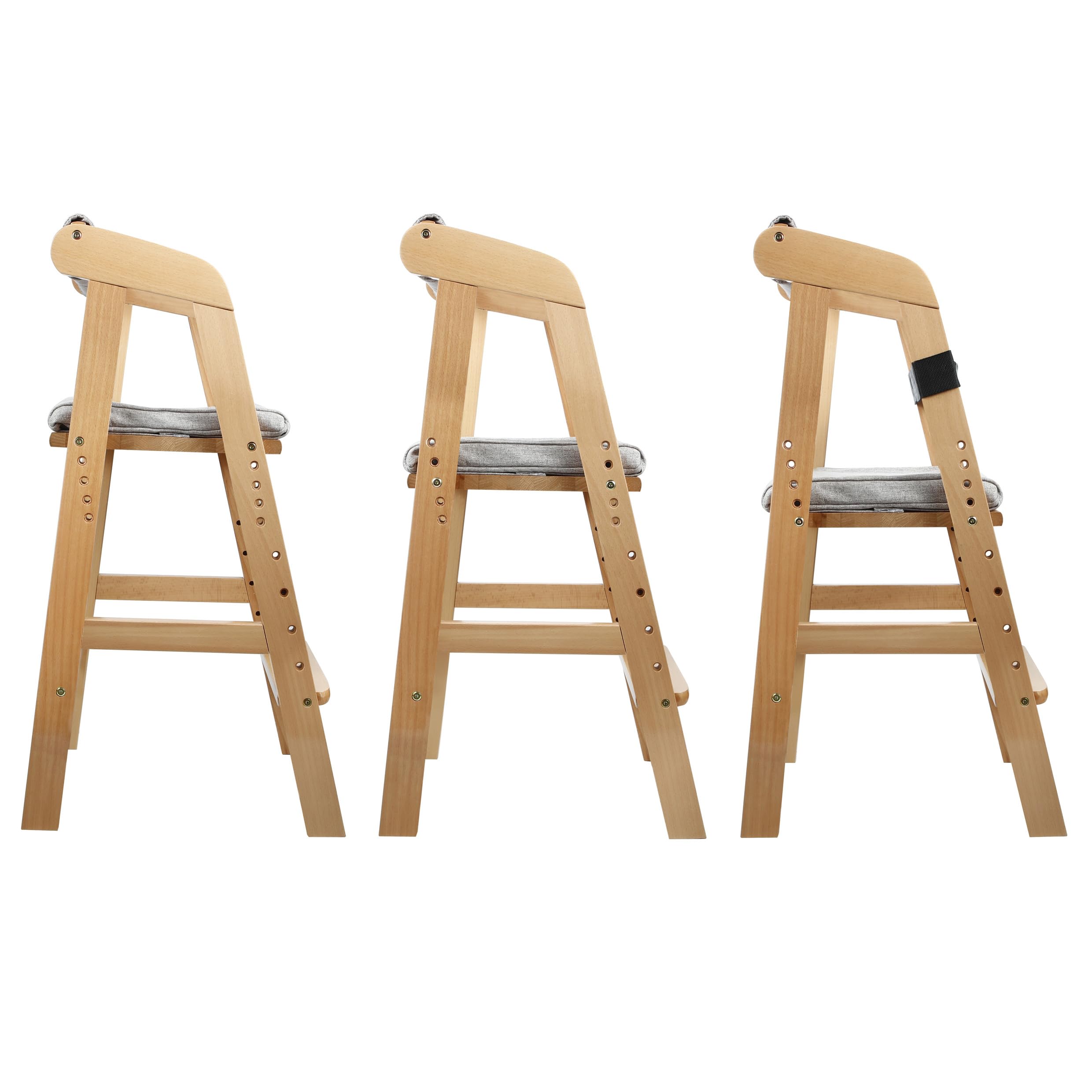 Wooden High Chair for Toddlers, Adjustable Child Highchair Feeding Chair