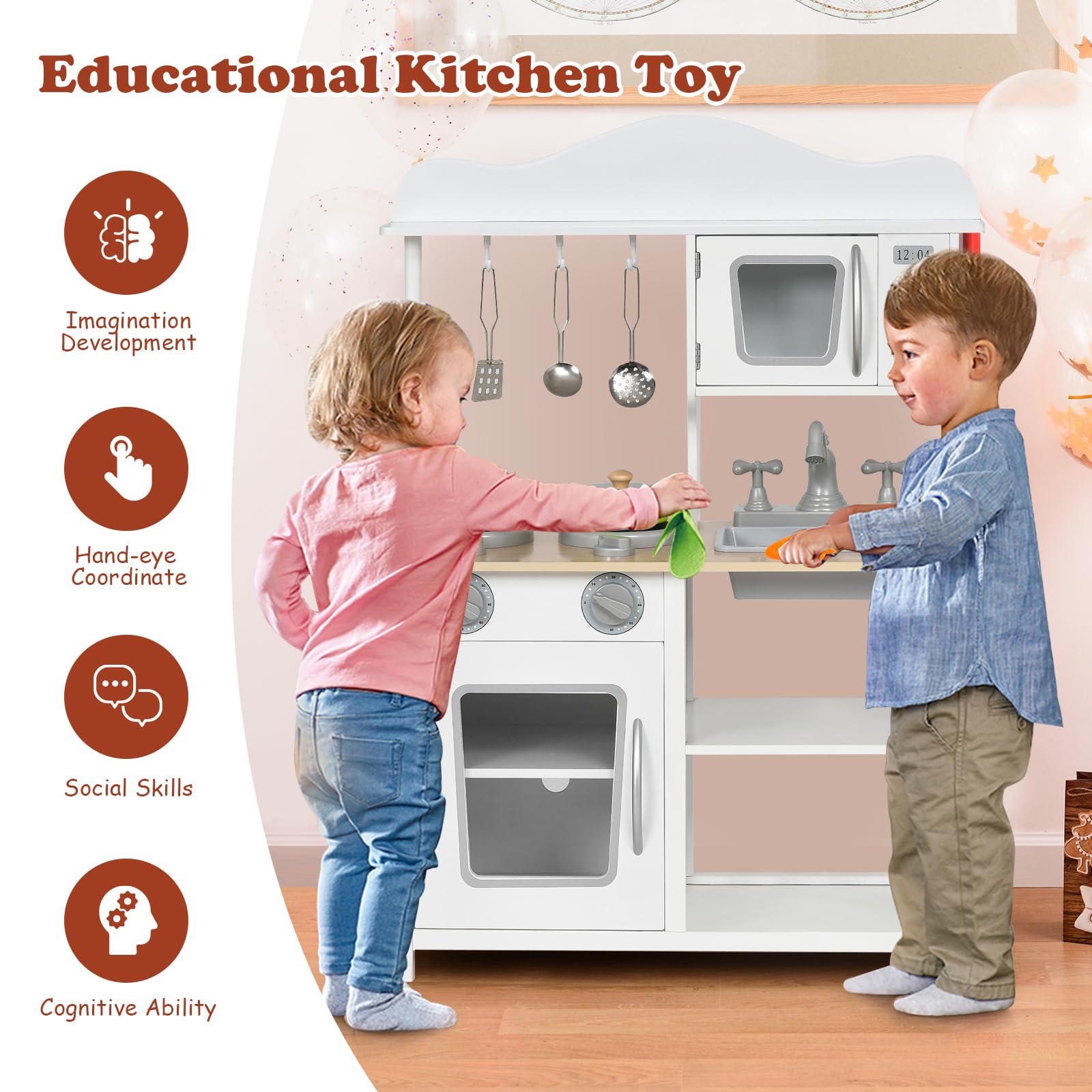Wooden Kids Kitchen Playset with Sink and Stove