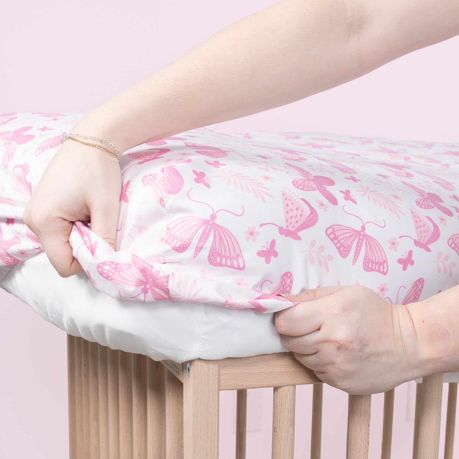 Butterfly Fitted Crib Sheets for Baby Girls - 4 Pack Pink Nursery Bedding