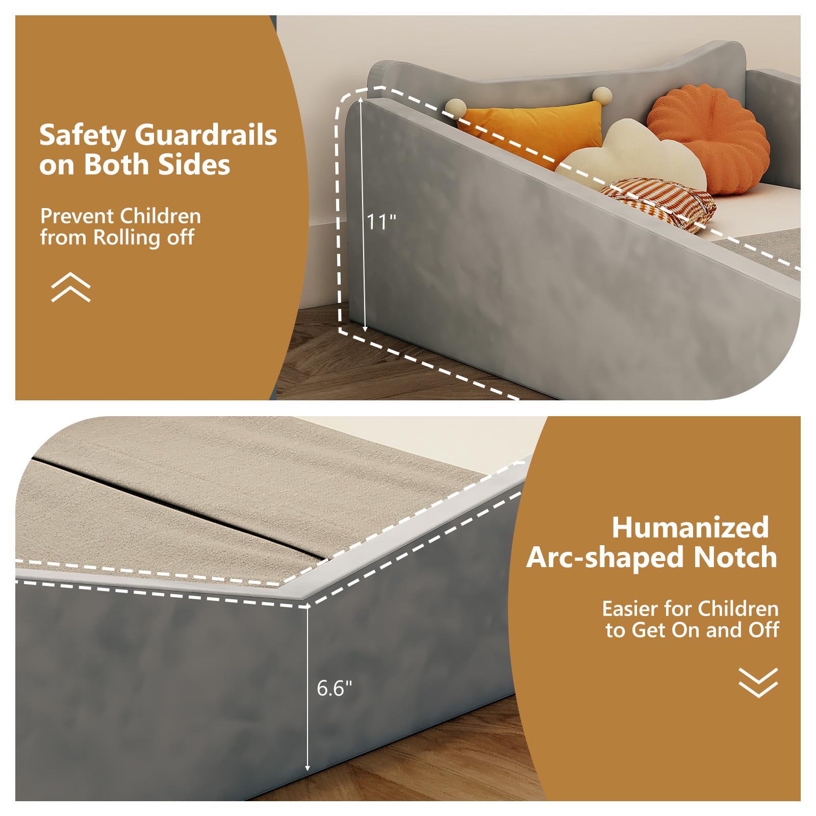 Toddler Floor Bed with Safety Guardrails and Animal Ear Design
