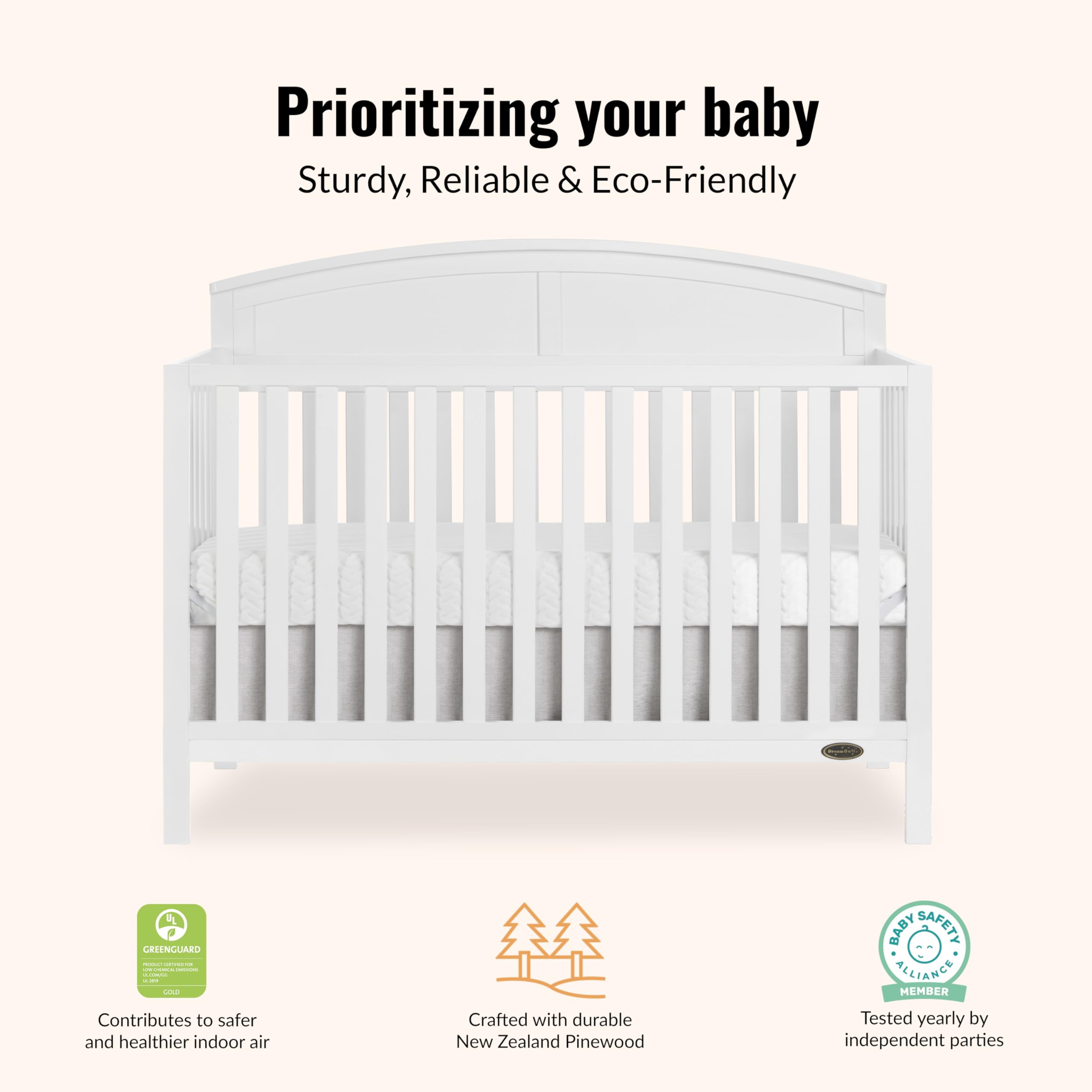 5-in-1 Convertible Baby Crib with Adjustable Mattress Heights