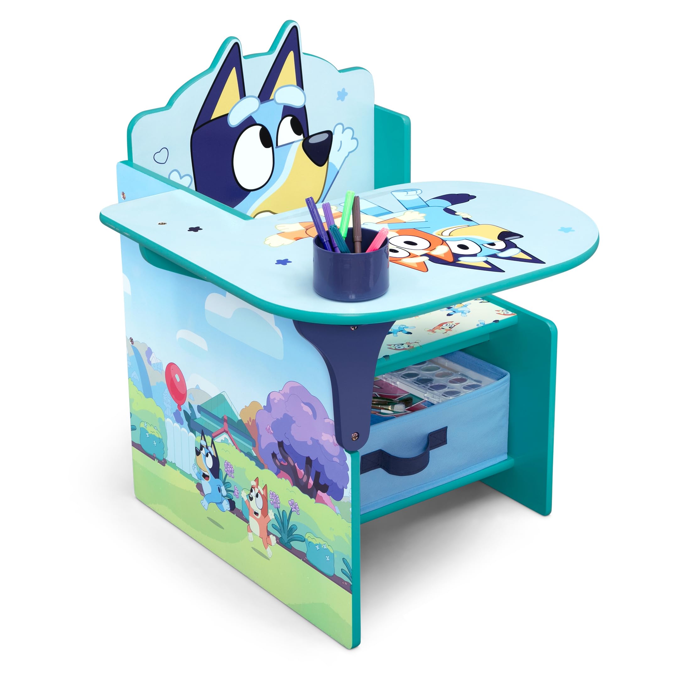 Bluey Chair Desk with Storage Bin - Greenguard Gold Certified, Blue