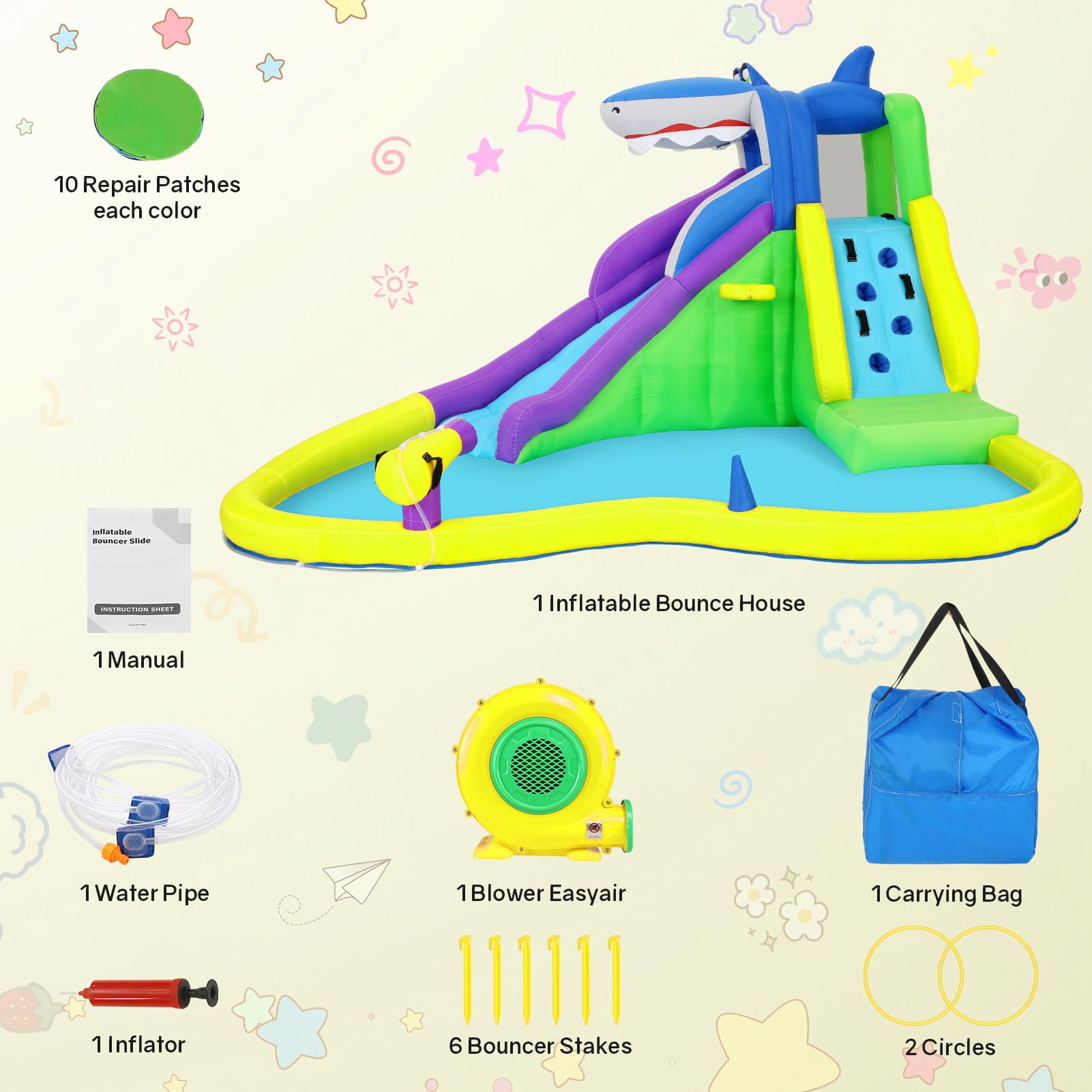 Inflatable Water Slide Bounce House with Pool and Climbing Wall