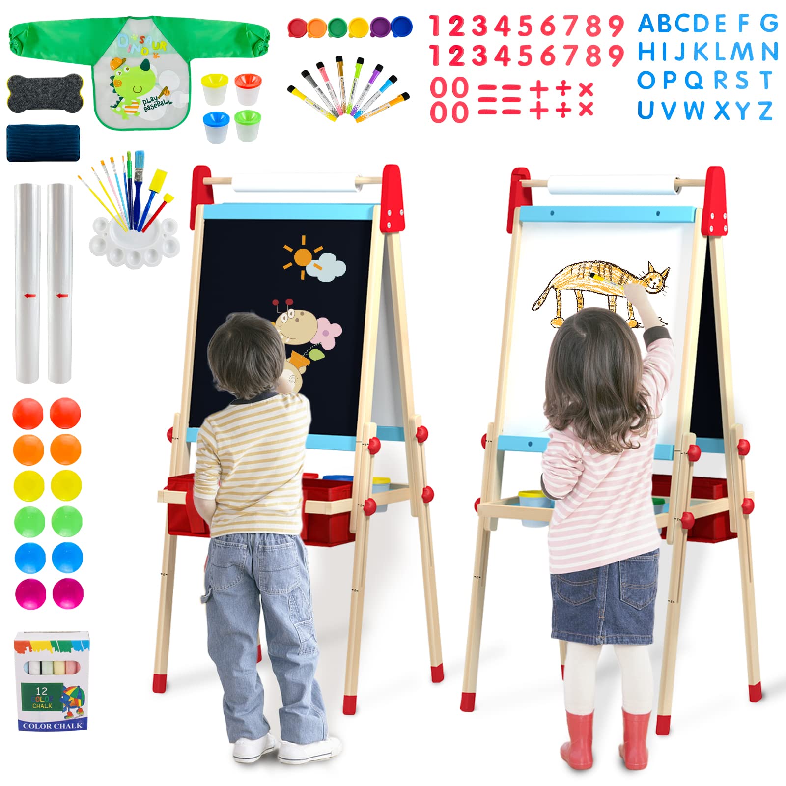 Easel for Kids, Adjustable Standing Art Easel with Painting Accessories
