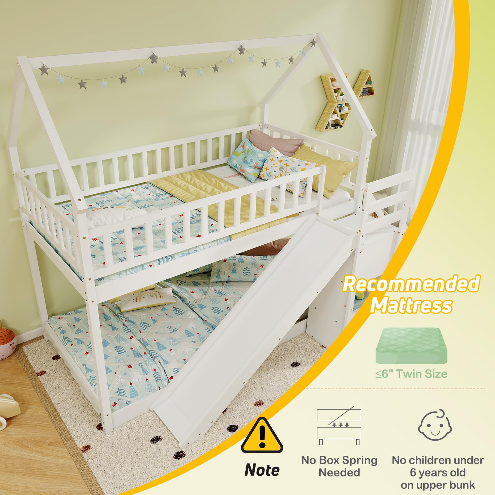 Twin Bunk Bed with Slide and Stairs