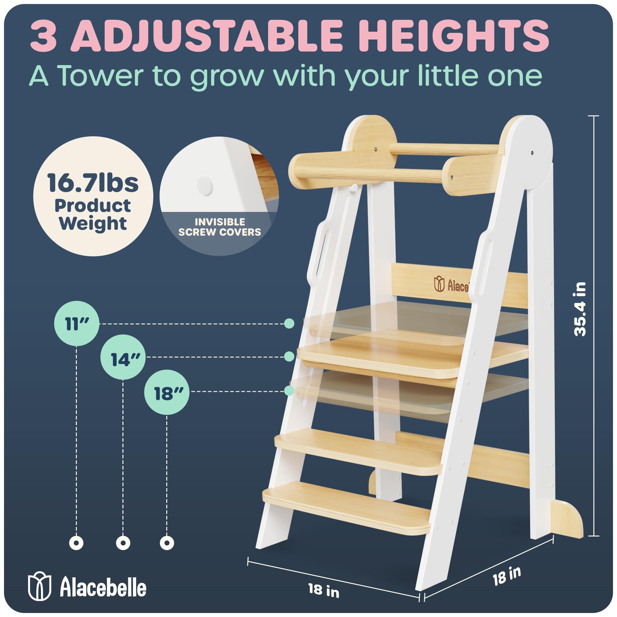 Adjustable Toddler Kitchen Step Stool with Safety Rails