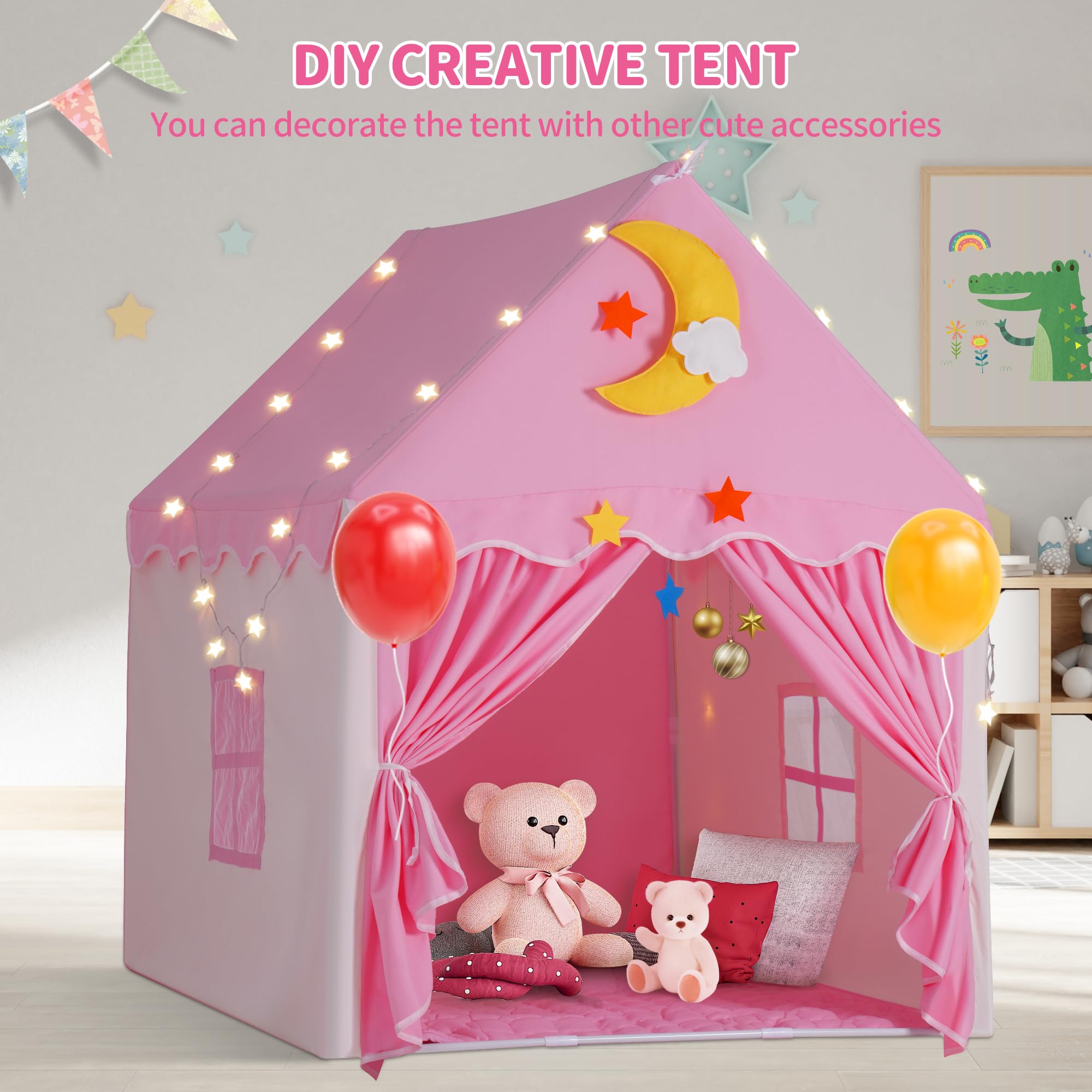 Princess Castle Play Tent with Mat and Star Lights