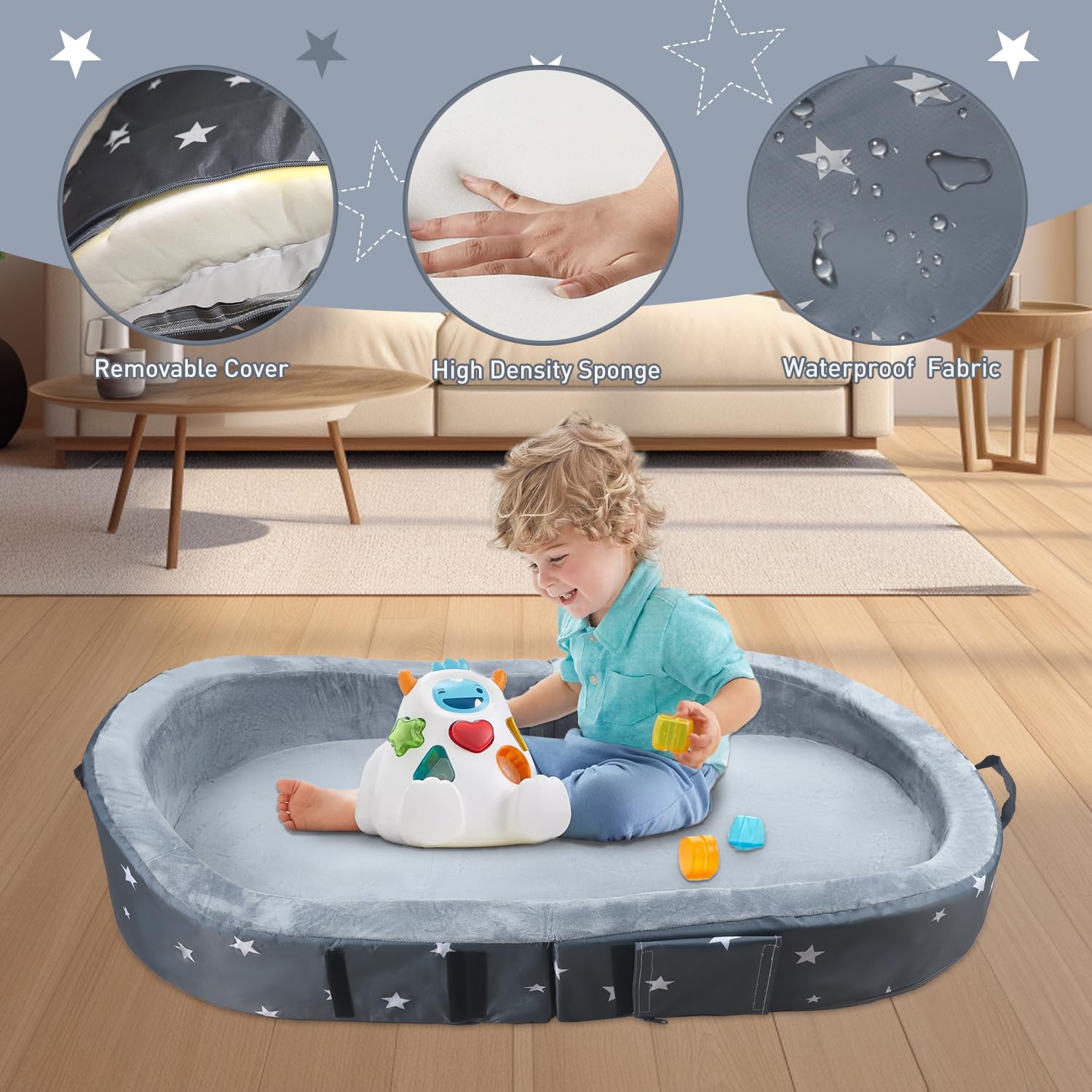 Portable Foldable Toddler Travel Bed with Storage