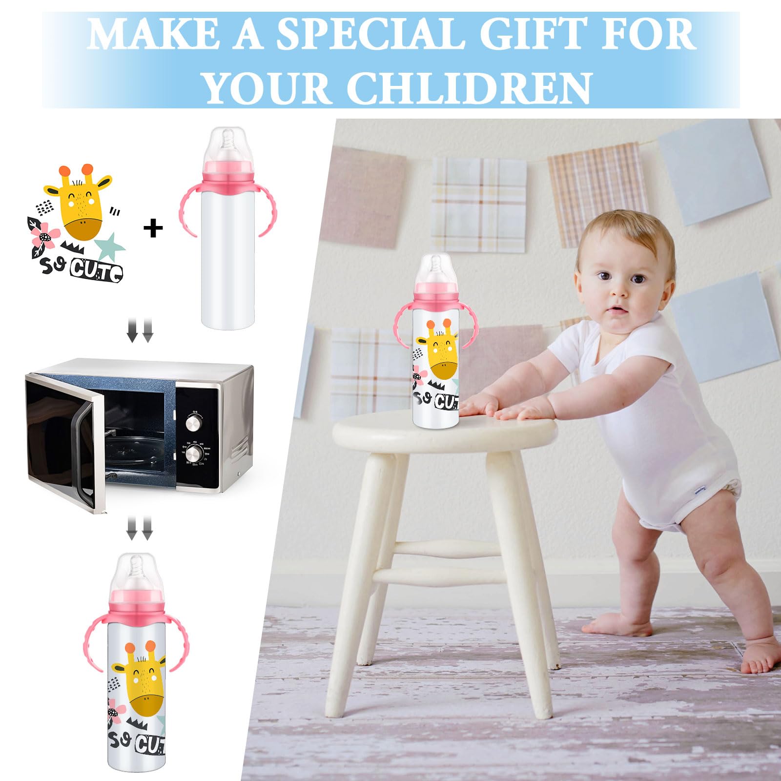 Sublimation Blank Sippy Cups with Handle 8oz, Non-toxic Stainless