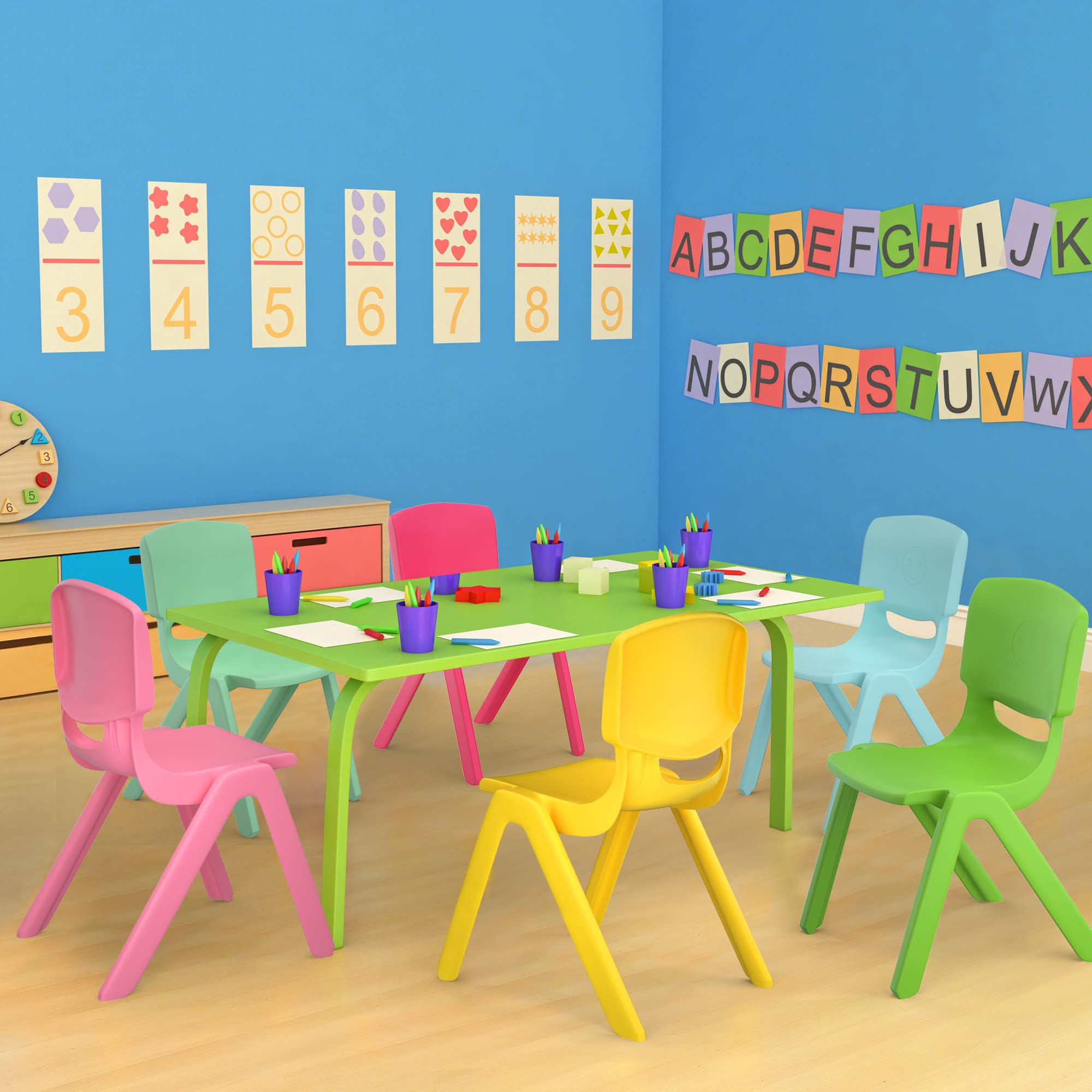 Stackable Kids School Chairs Set of 6 with 11 Inch Seat Height