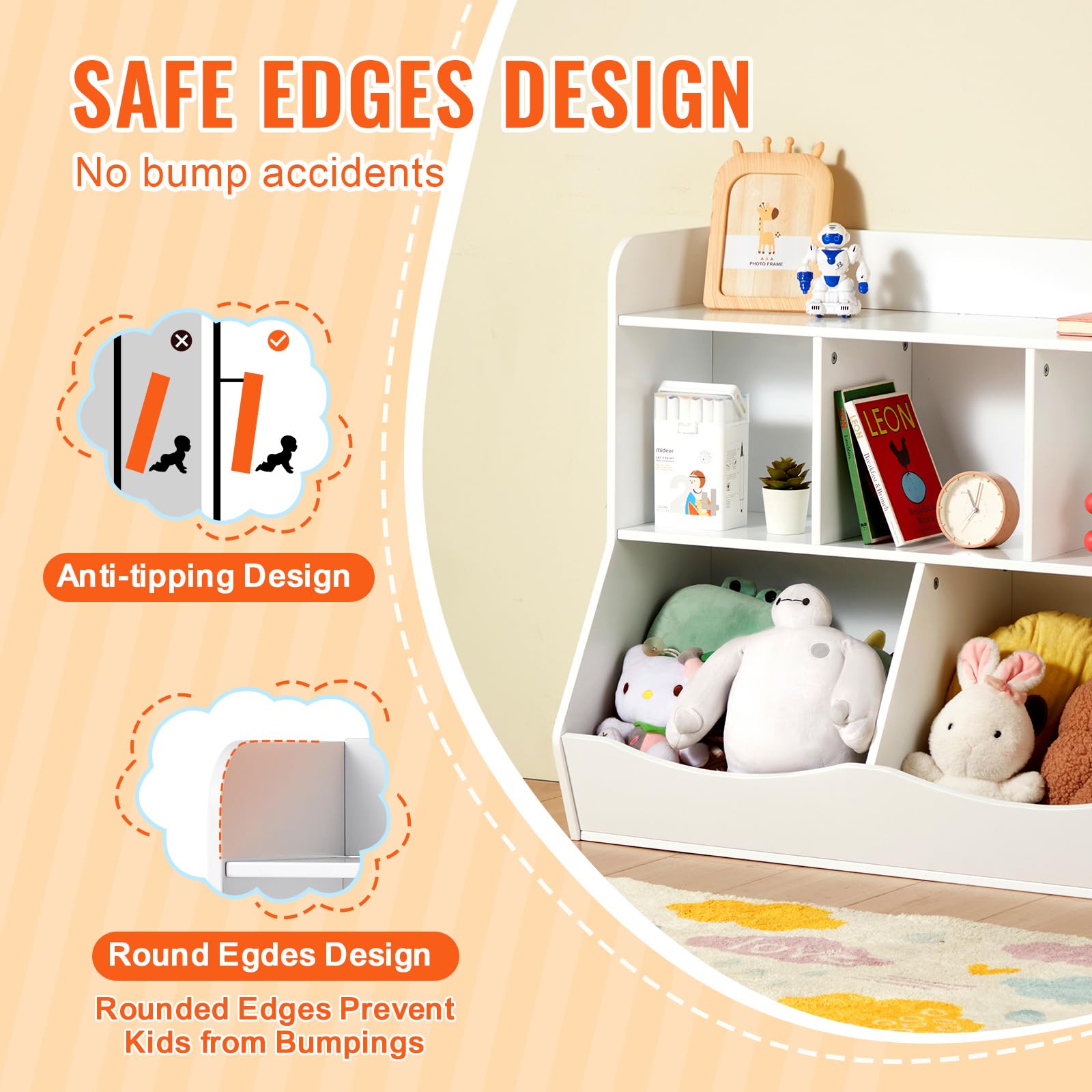5-Cubby Kids Storage Organizer with Bookshelf