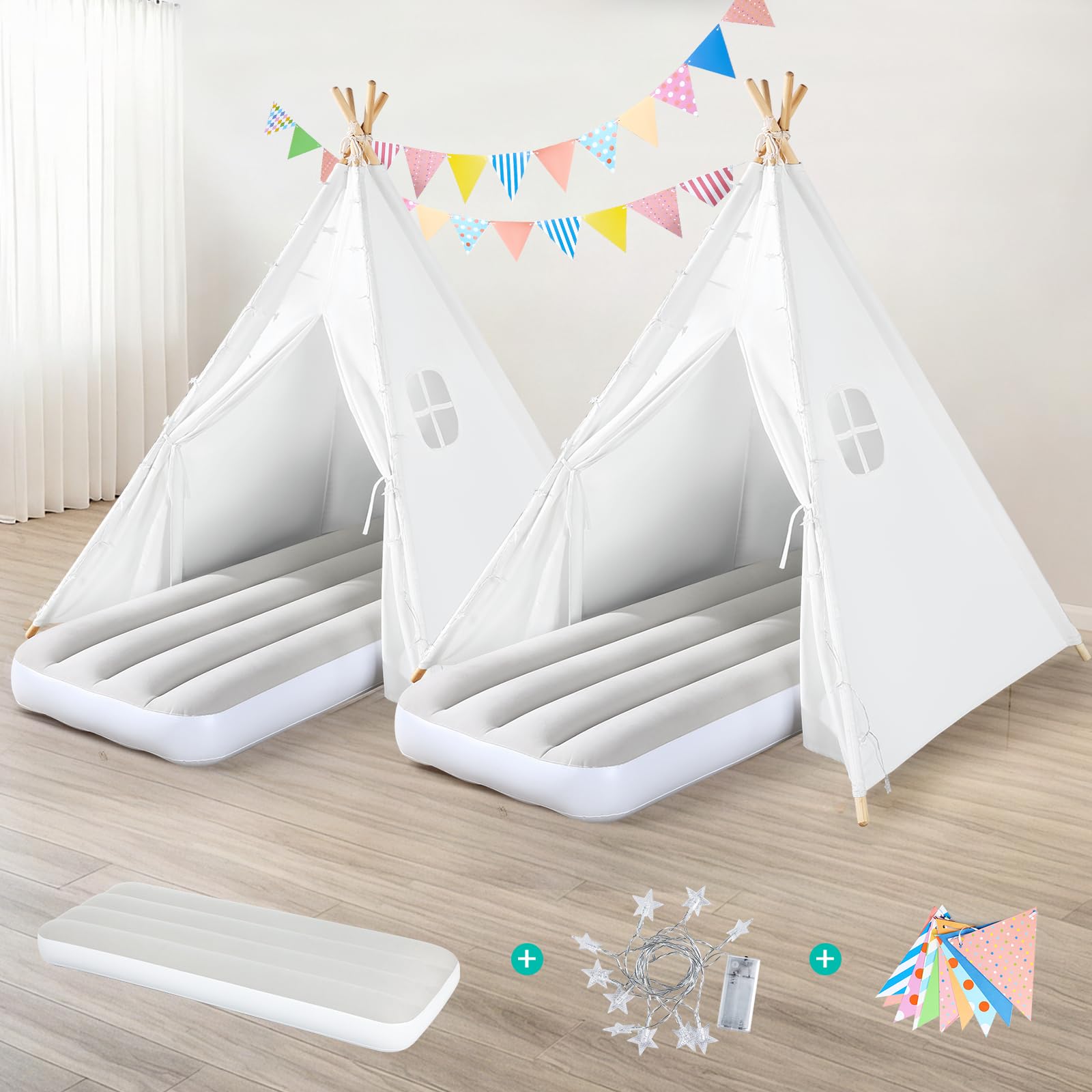 Teepee Play Tent for Kids with Gifts Coloured Flag, Feathers and Carry Case, Indoor Outdoor Playhouse for Baby Toddler, Teepee Toys for Boys and Girls