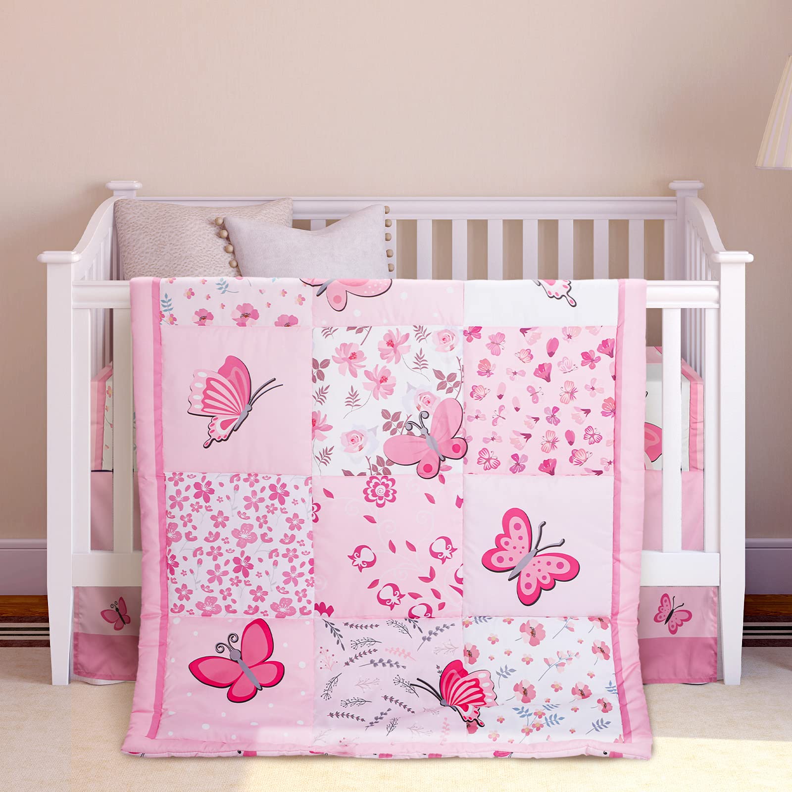 Butterfly Nursery Crib Bedding Set for Girls - 3 Piece Standard Size