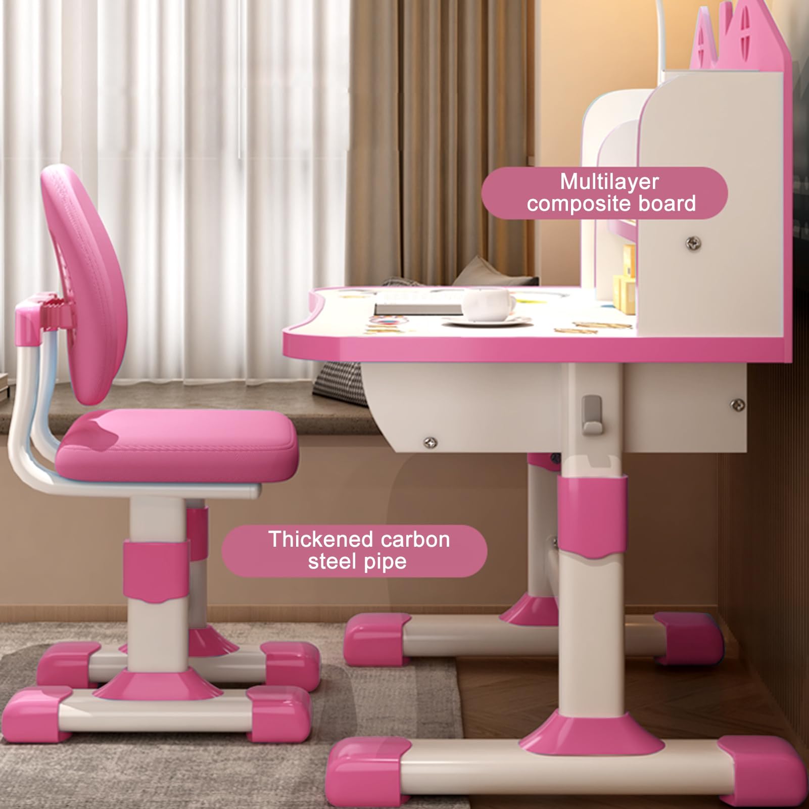 Kids Desk and Chair Set with Adjustable Height and Storage Drawer
