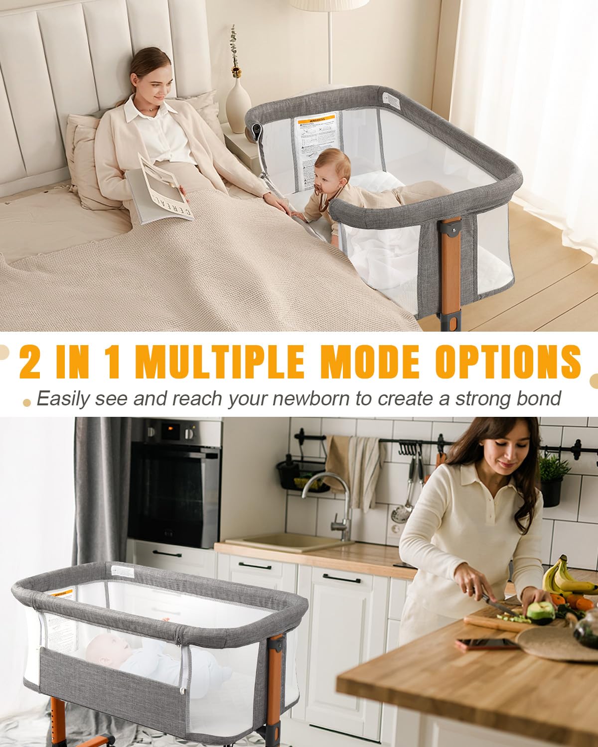 Bedside Baby Bassinet with Adjustable Height