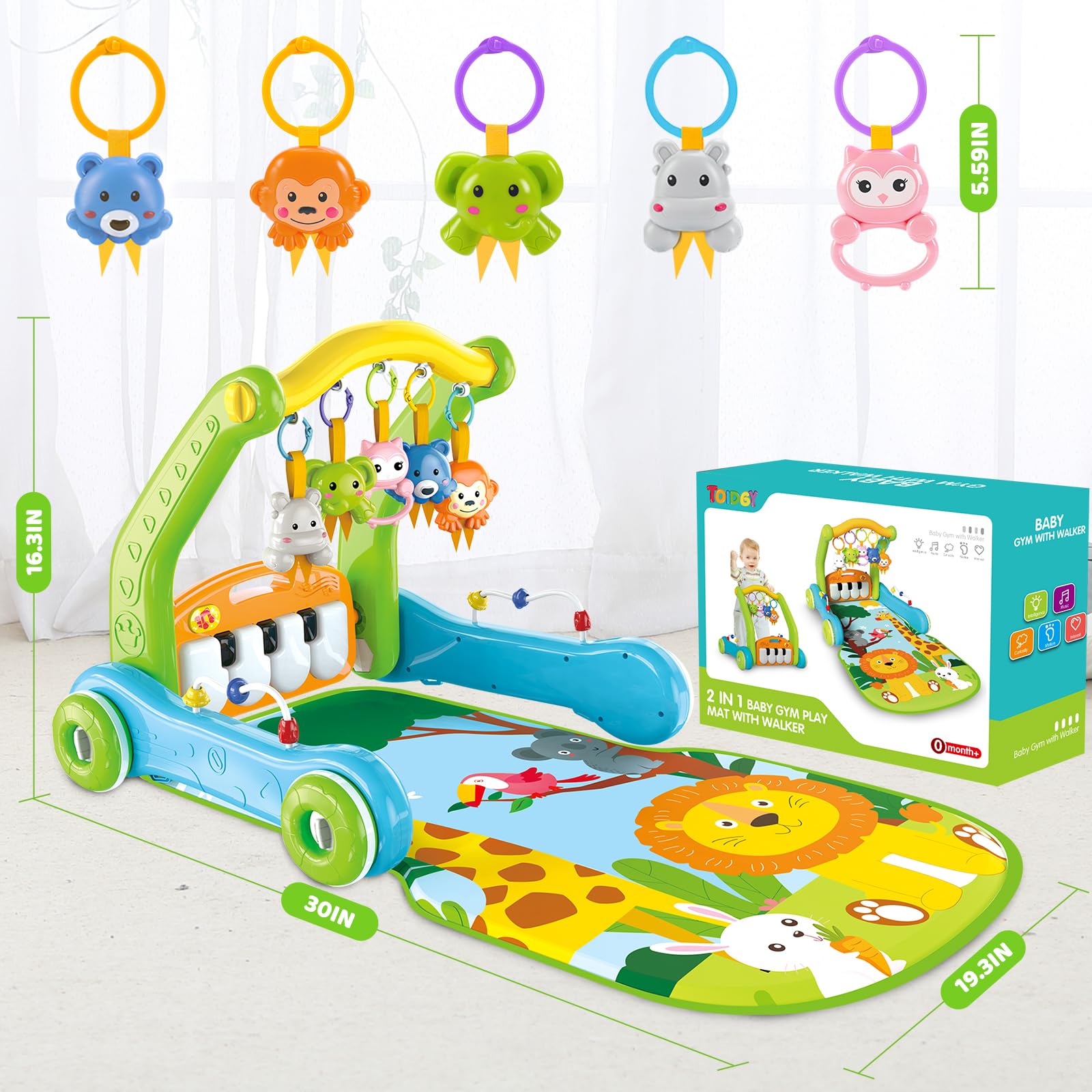 4-in-1 Baby Gym Play Mat with Learning Walker, Tummy Time Mat & Baby Push