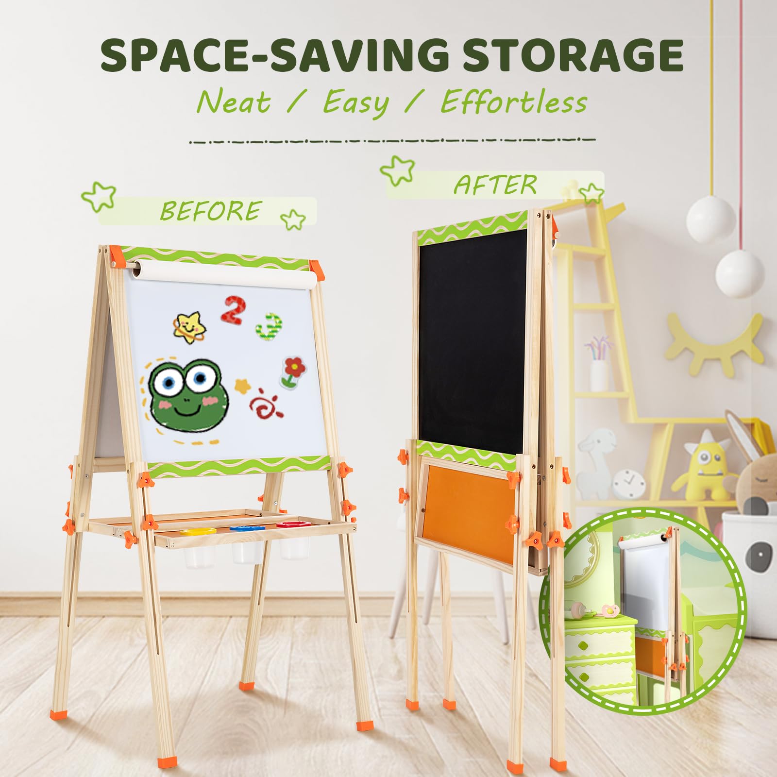 Double-Sided Adjustable Kids Art Easel with Whiteboard and Chalkboard
