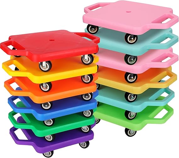 12 Pcs Scooter Boards with Handles Bulk for Kids, Plastic Floor Sitting Scooter