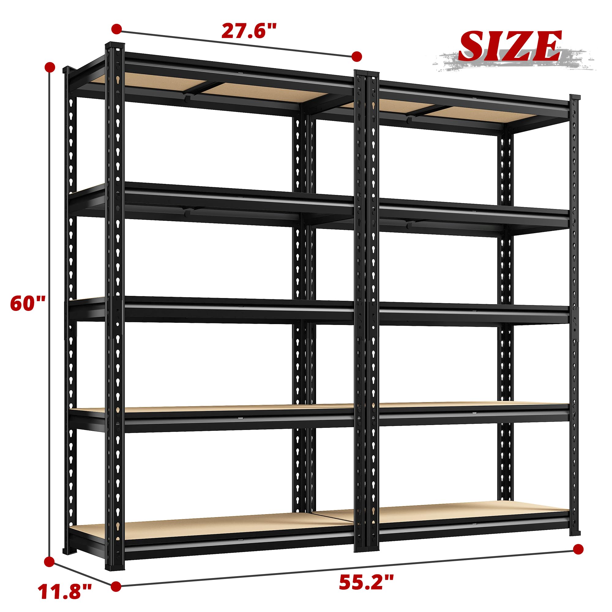 5-Tier Heavy Duty Metal Storage Shelves Set of 2