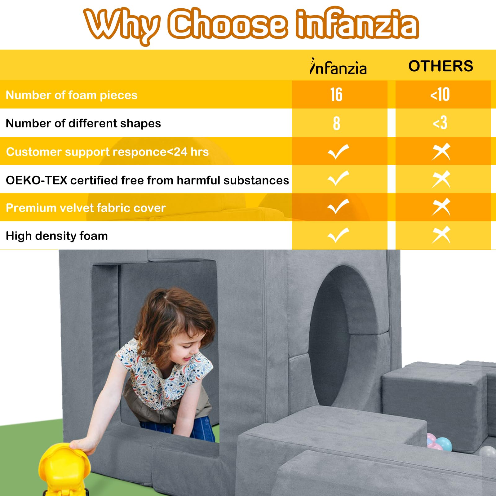 16-Piece Modular Kids Play Couch