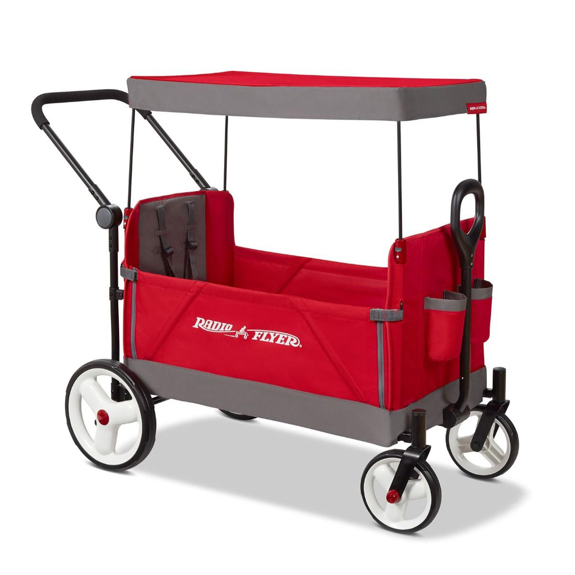 Stroller Wagon with 5-Point Harnesses, Rear Brake, and Push Pull Handle, Red