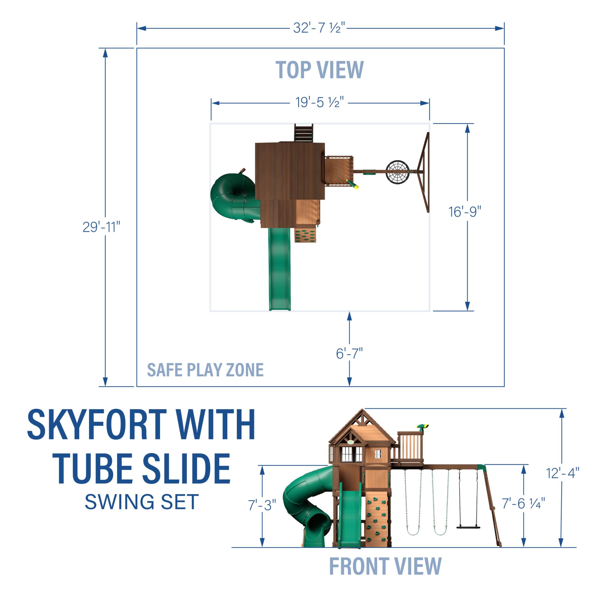 All Cedar Swing Set with Elevated Clubhouse and Dual Slides