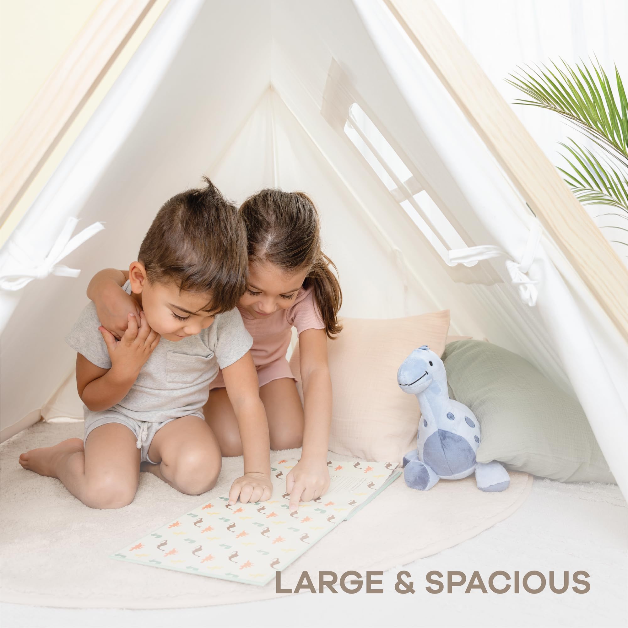 Kids Cotton Teepee Play Tent Natural Wood