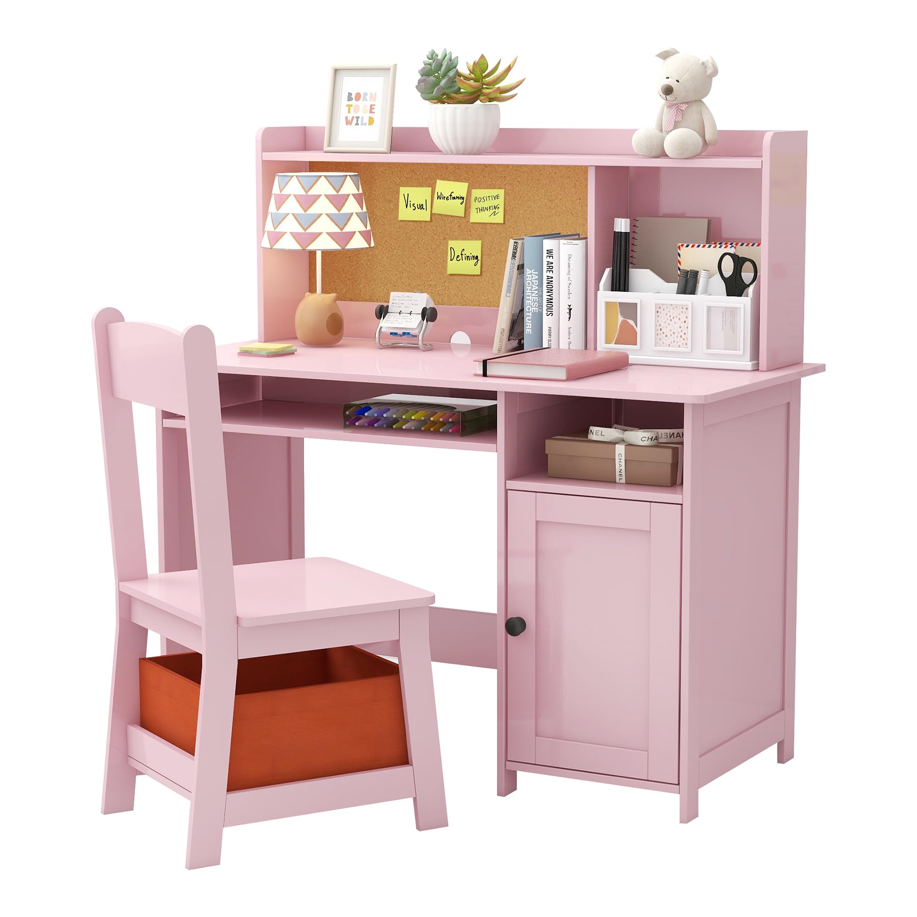 Pink Toddler Table and Chair Set,Wooden Kids Table and Chairs for Studying and Crafting