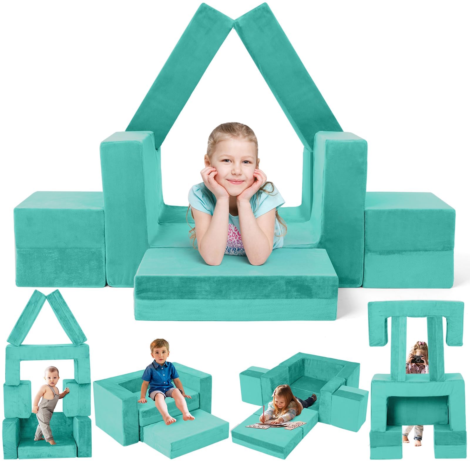 Kids Couch Sofa, 7 Pcs Modular Toddler Couch, Freely Removable Kids Chair Sofa