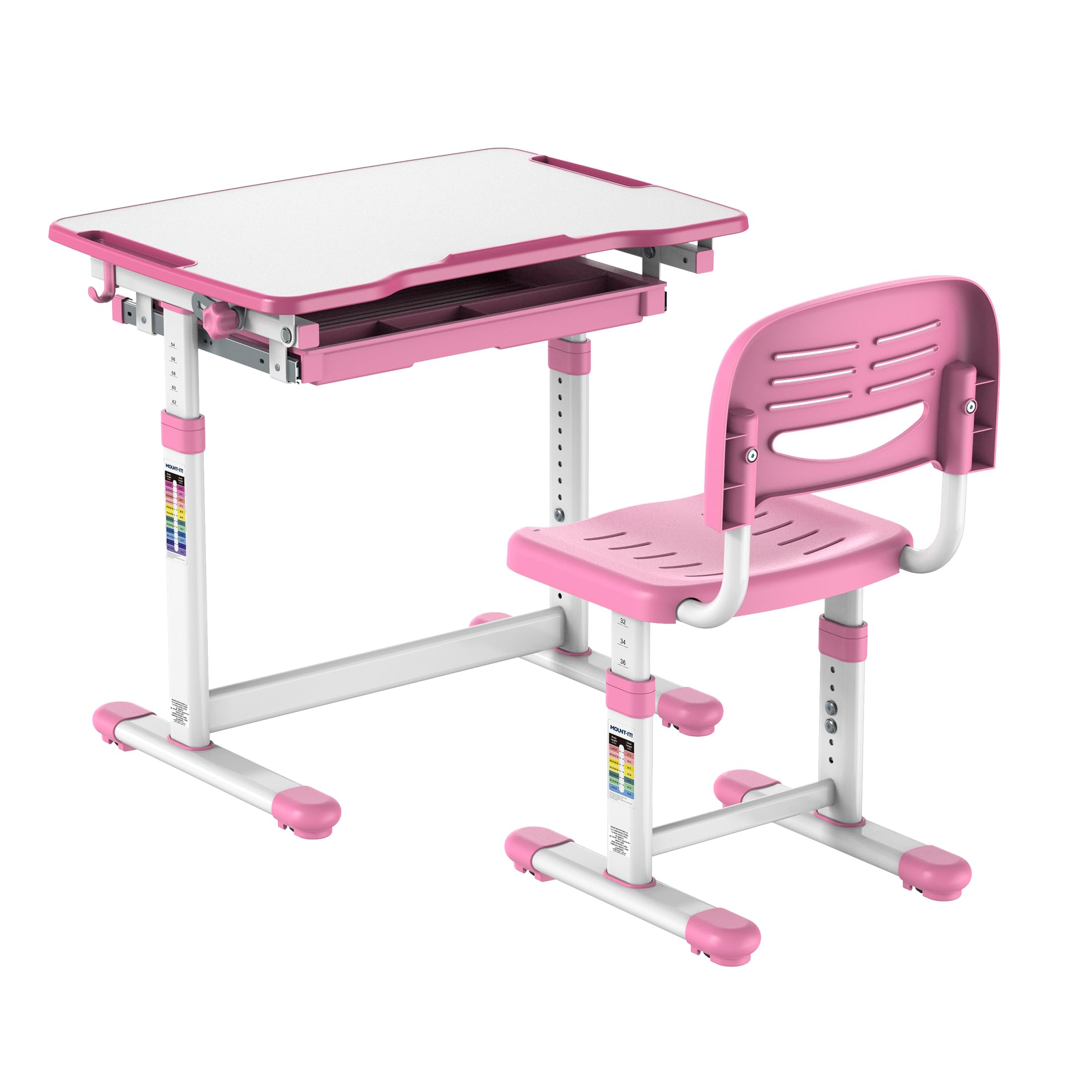 Height Adjustable Kids Desk and Chair Set with Storage Drawer