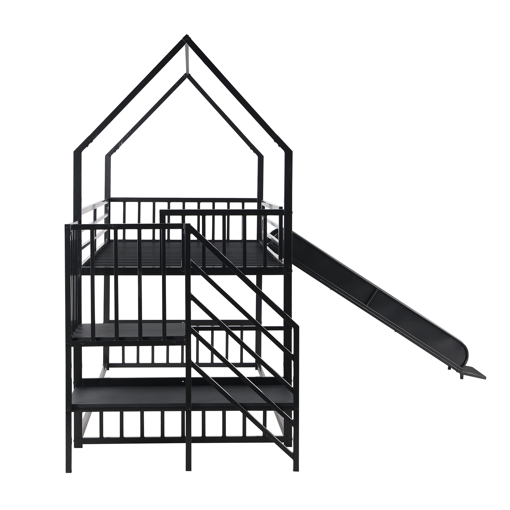 Metal Bunk Bed with Slide and Storage Stairs