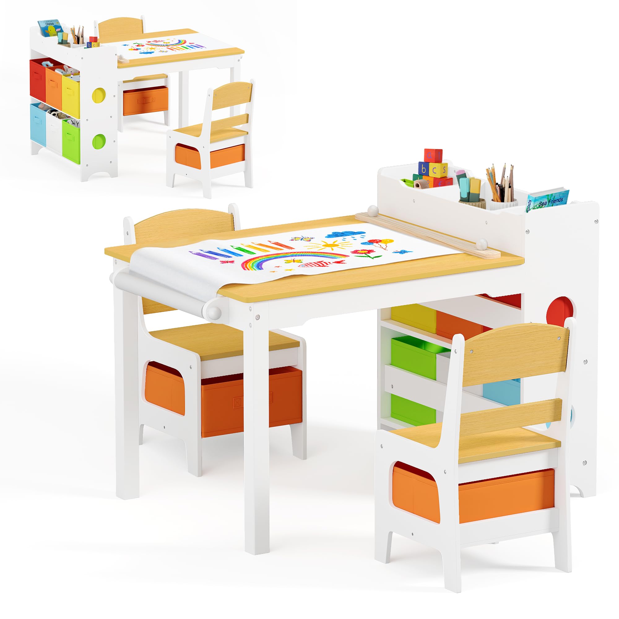 Kids Toddler Table and Chair Set with Storage, Toddler Activity Table for Kids Drawing