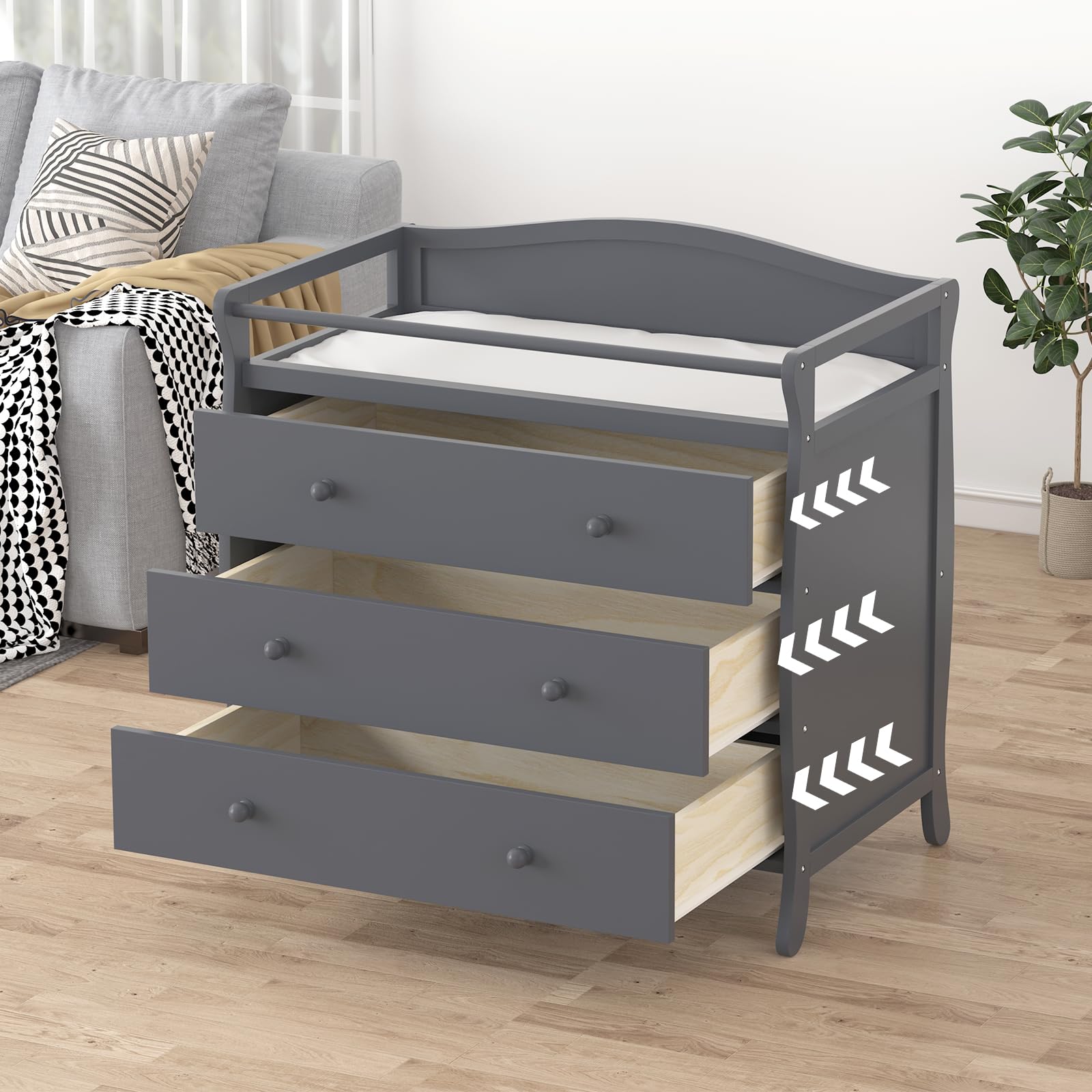 Wooden Baby Changing Table with 3 Drawers