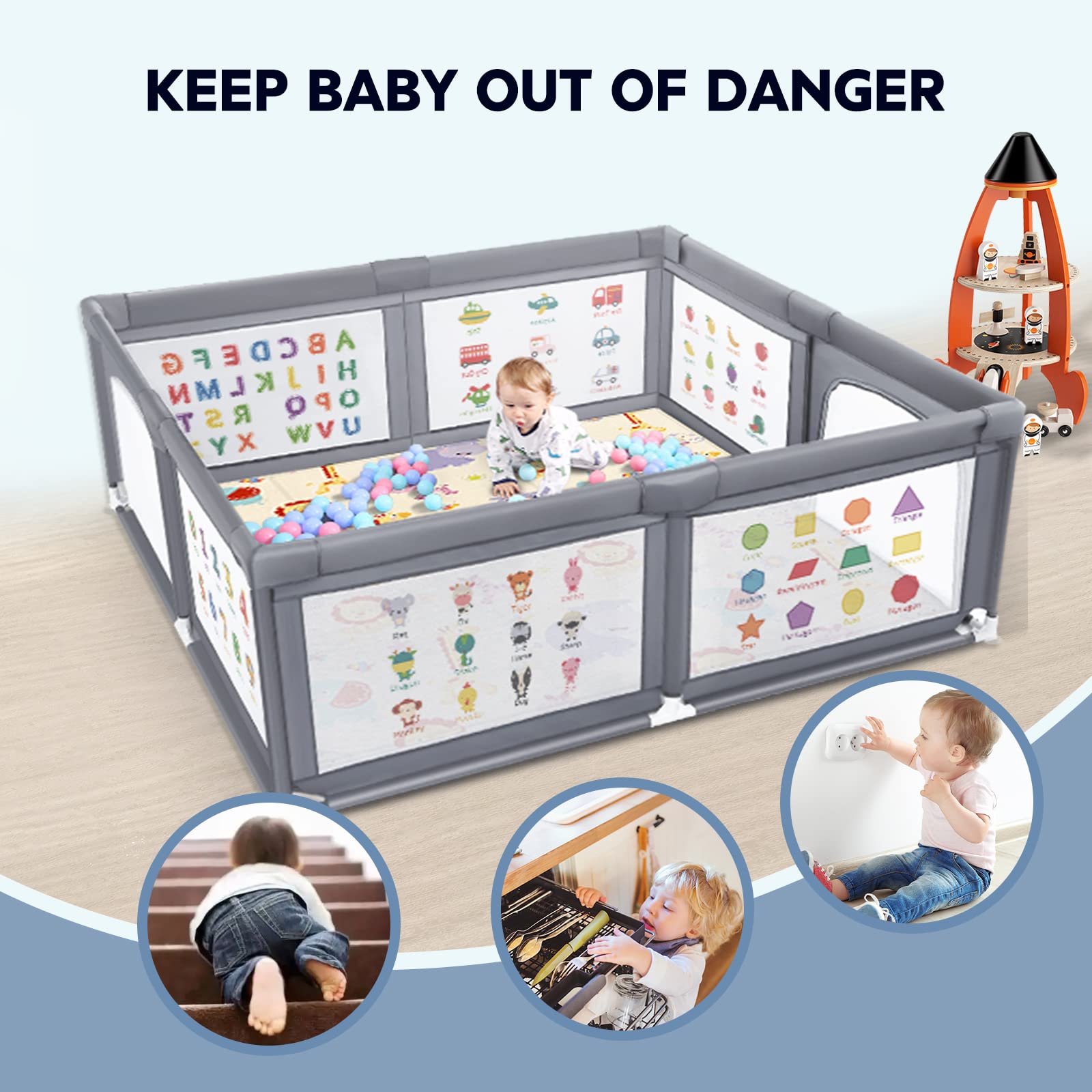 Extra Large Baby Playpen with Safety Mat