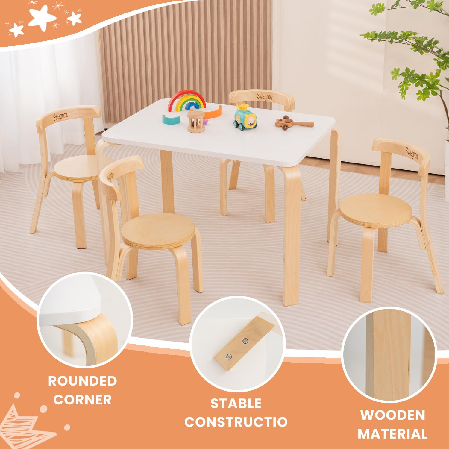 Kids Table and Chair Set - Wooden Furniture for Toddlers