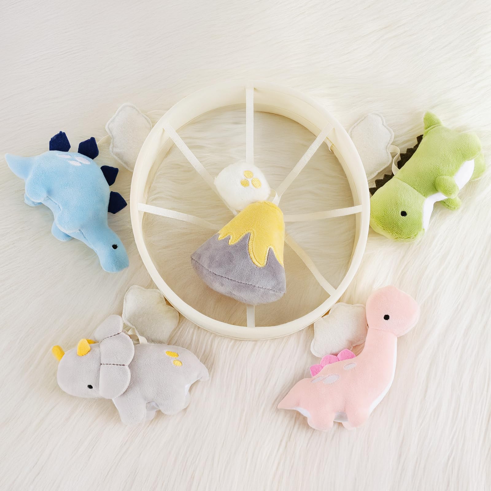Dinosaur Crib Mobile – Beige Dino Baby Crib Mobile with 3-Mode Music