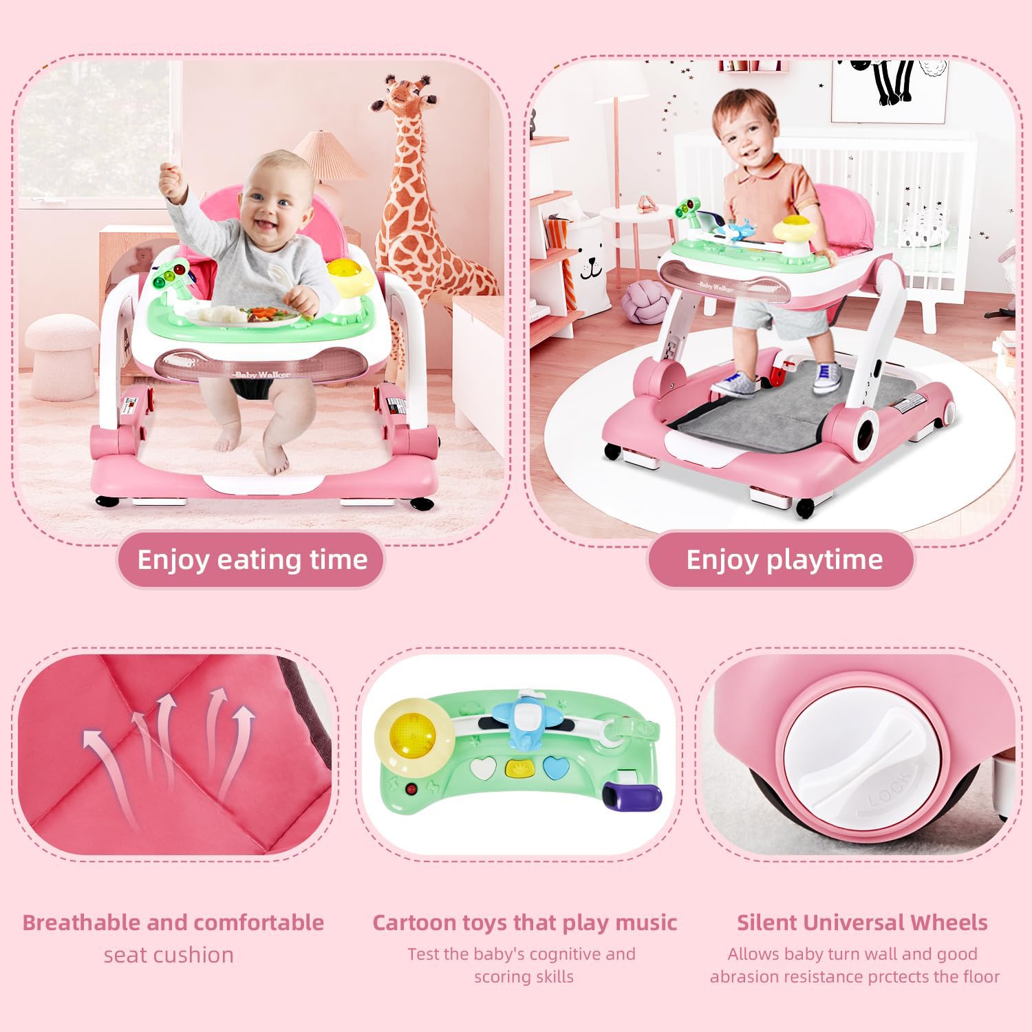 5-in-1 Baby Walker with Adjustable Height and Music