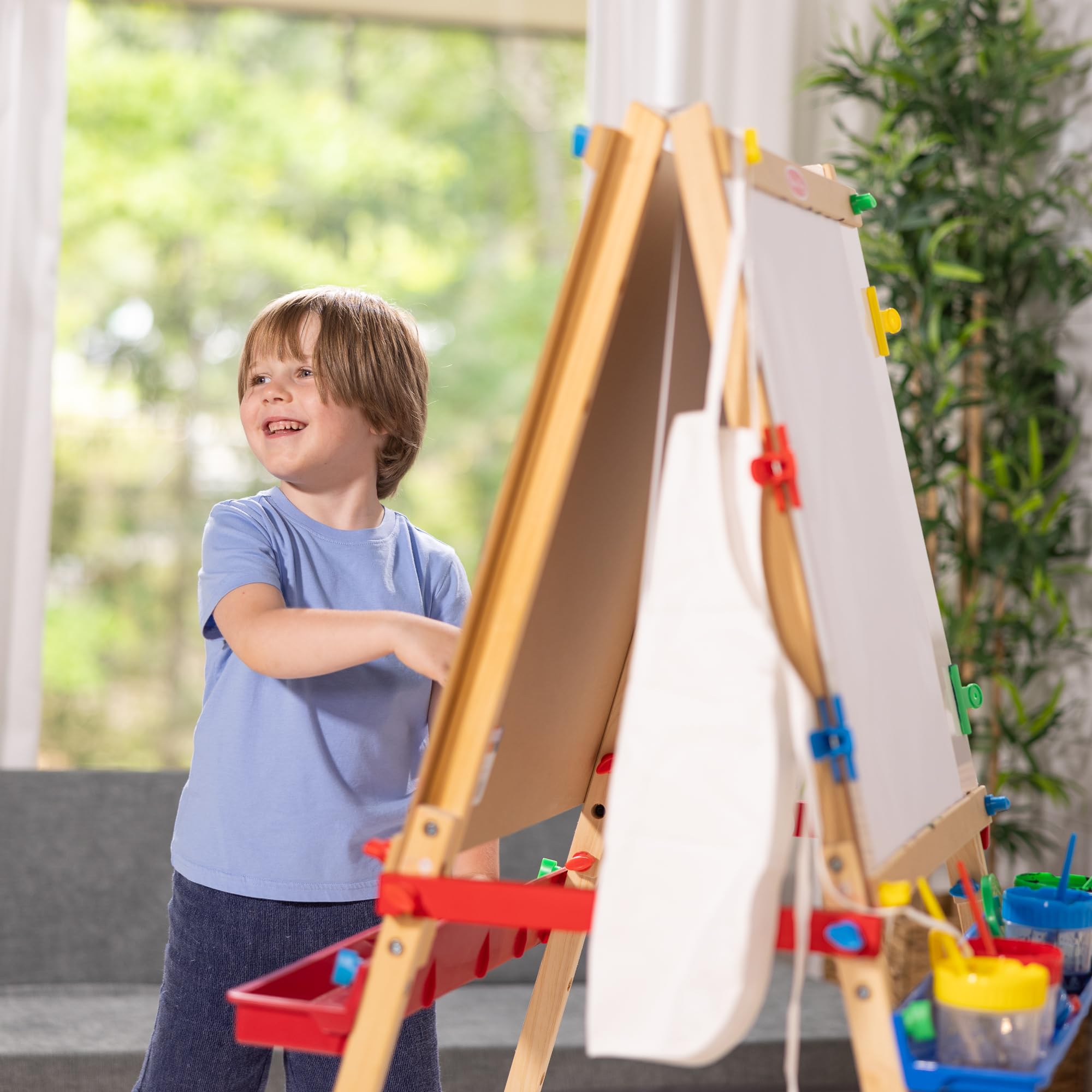 Deluxe Wooden Art Easel with Dry-Erase Board and Chalkboard