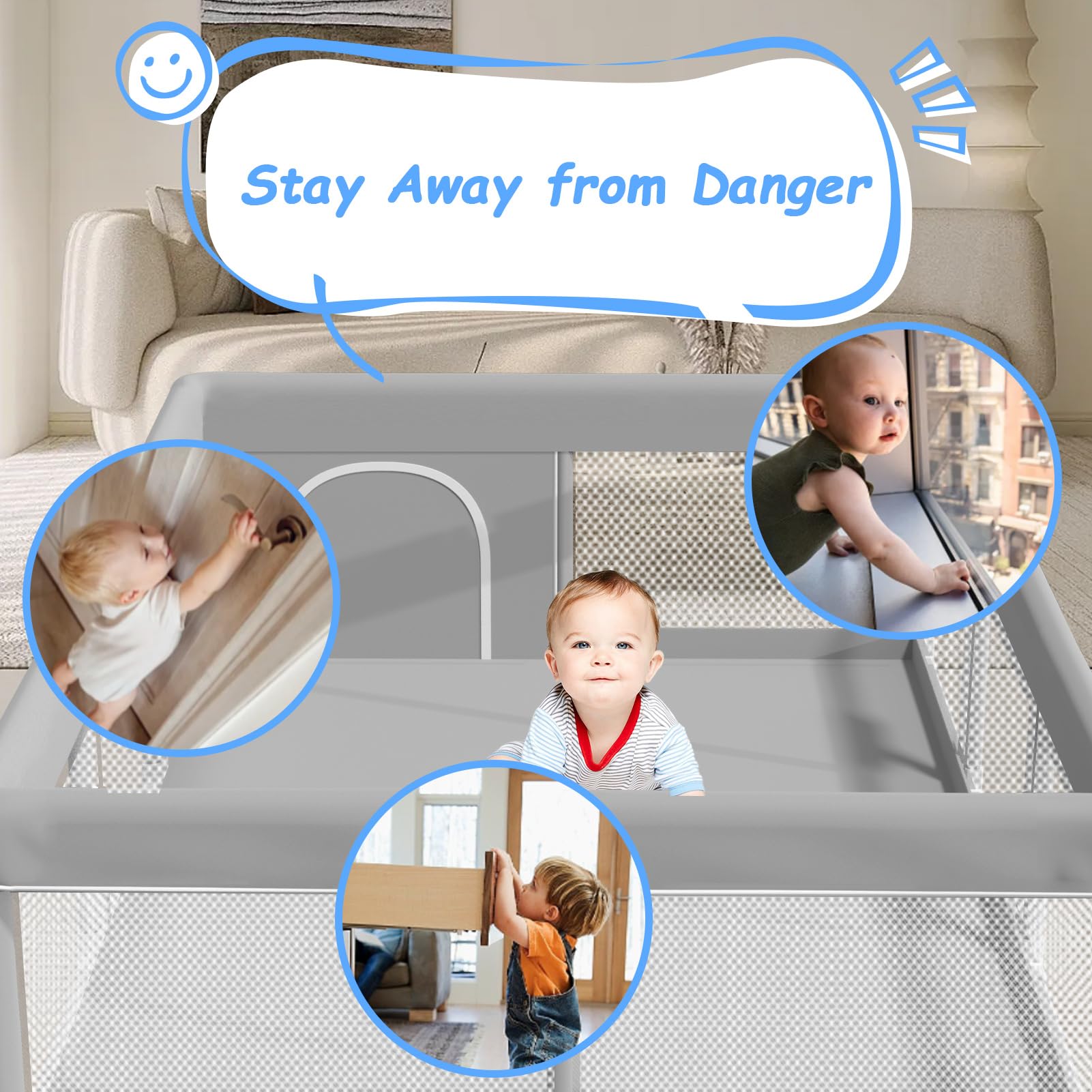 Extra Large Baby Playpen with Safety Gate