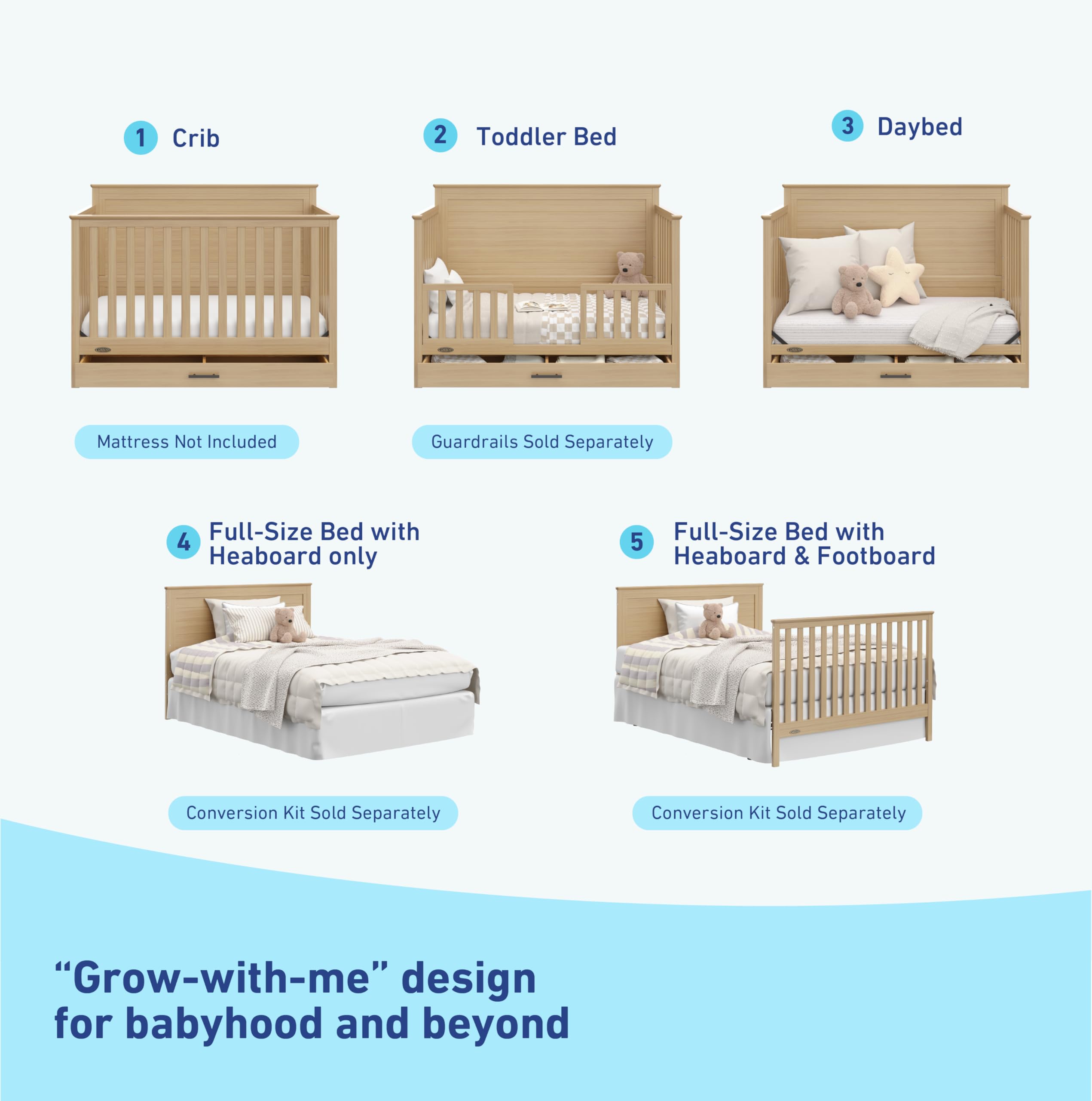 5-in-1 Convertible Crib with Storage Drawer