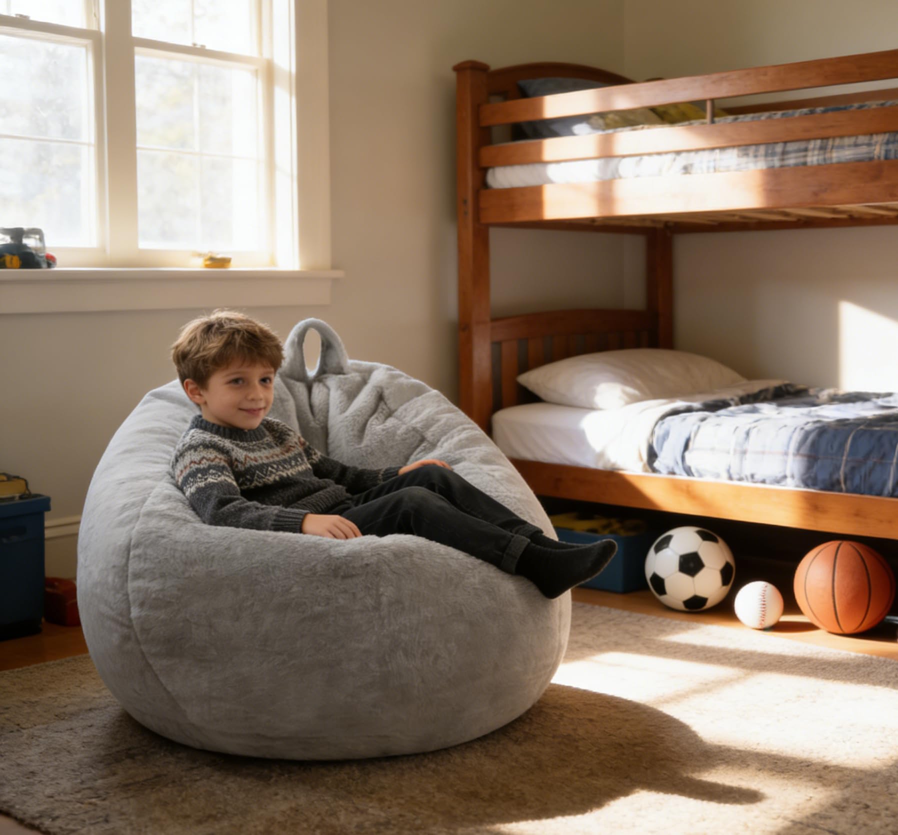 Memory Foam Bean Bag Chair - Faux Fur Washable Cover