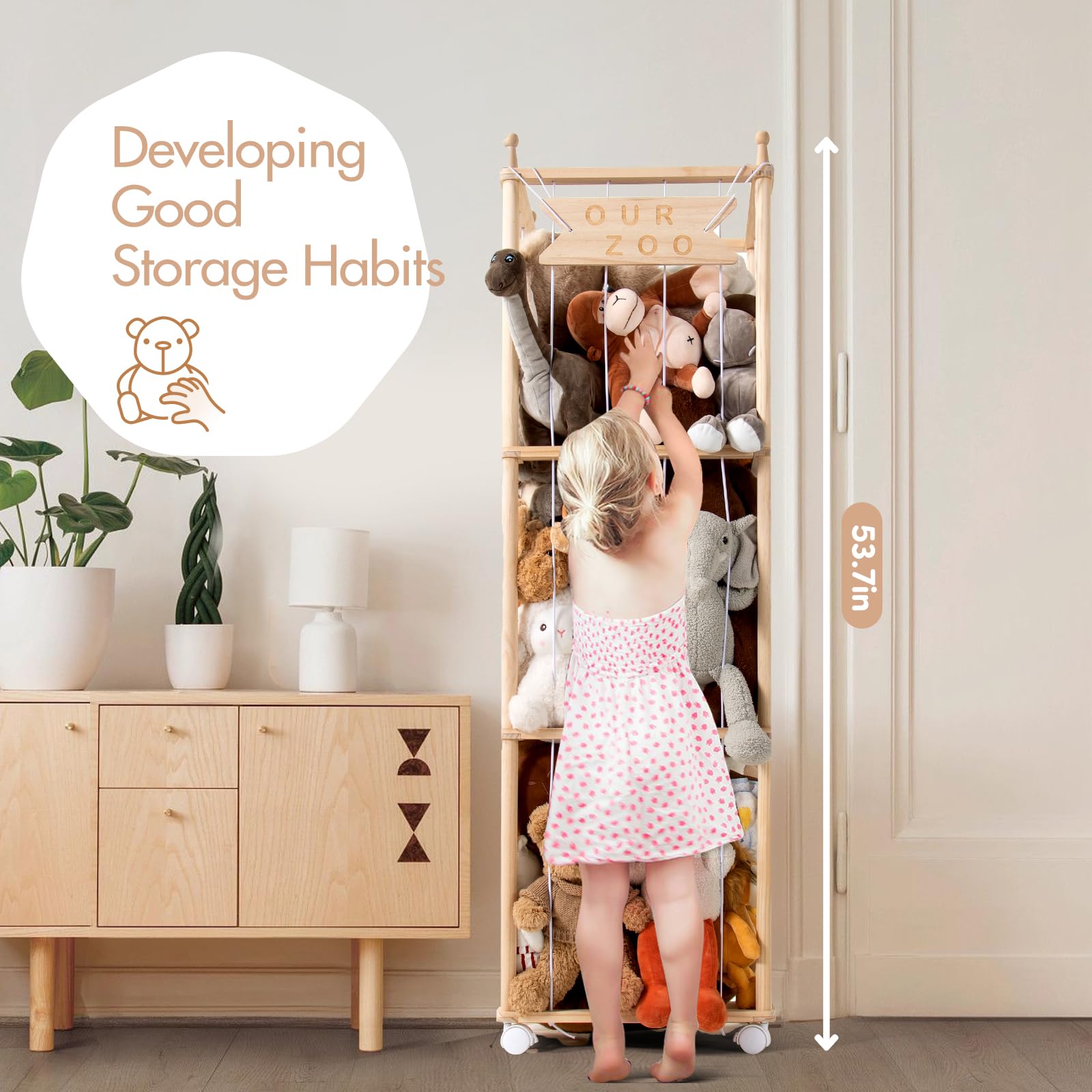 Wooden Stuffed Animal Storage Organizer 54 Inch