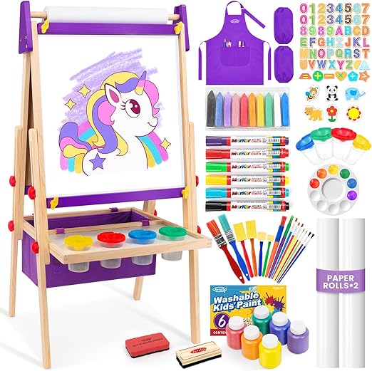 Easel for Kids, Adjustable Standing Art Easel with Magnetic Chalkboard