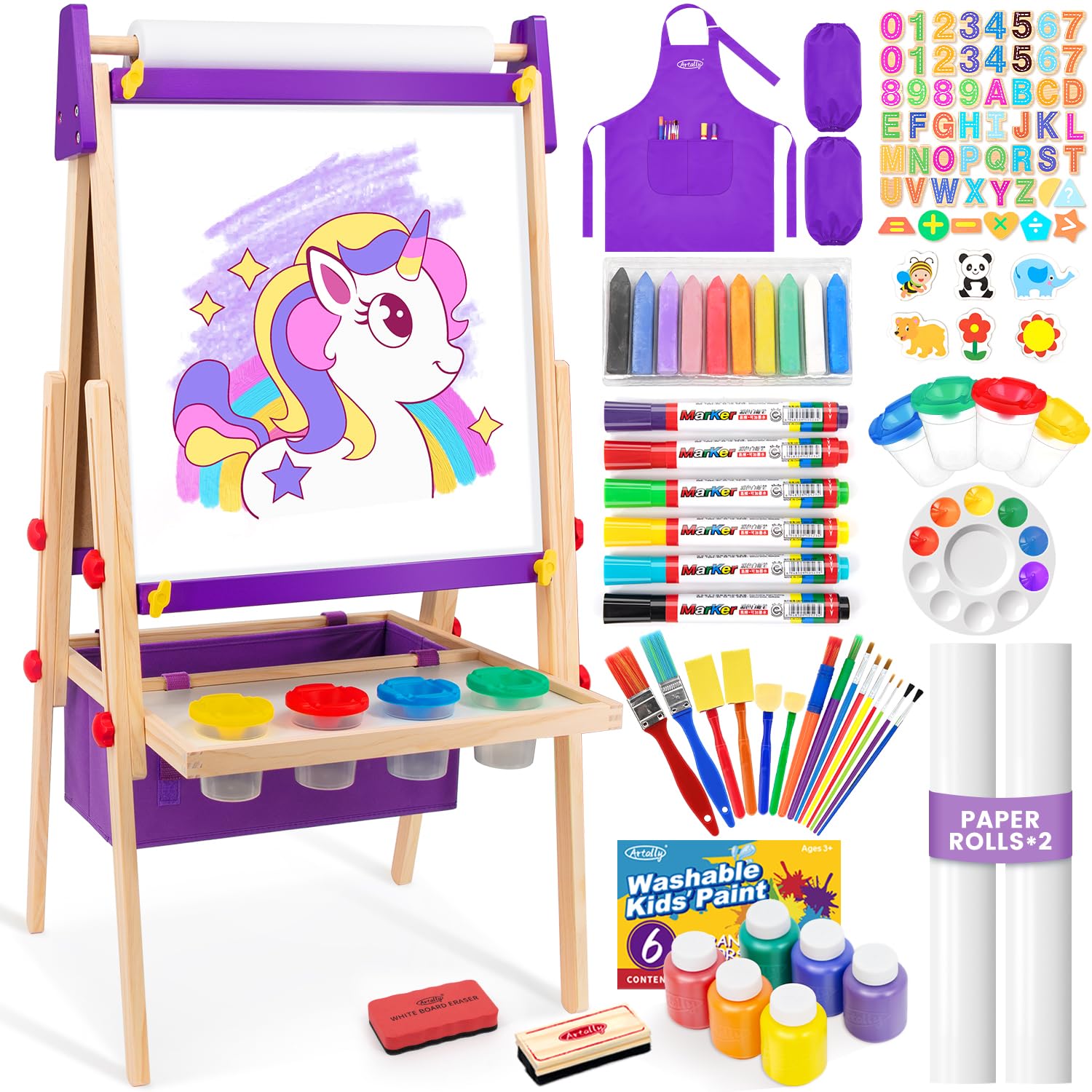 Easel for Kids, Adjustable Standing Art Easel with Magnetic Chalkboard