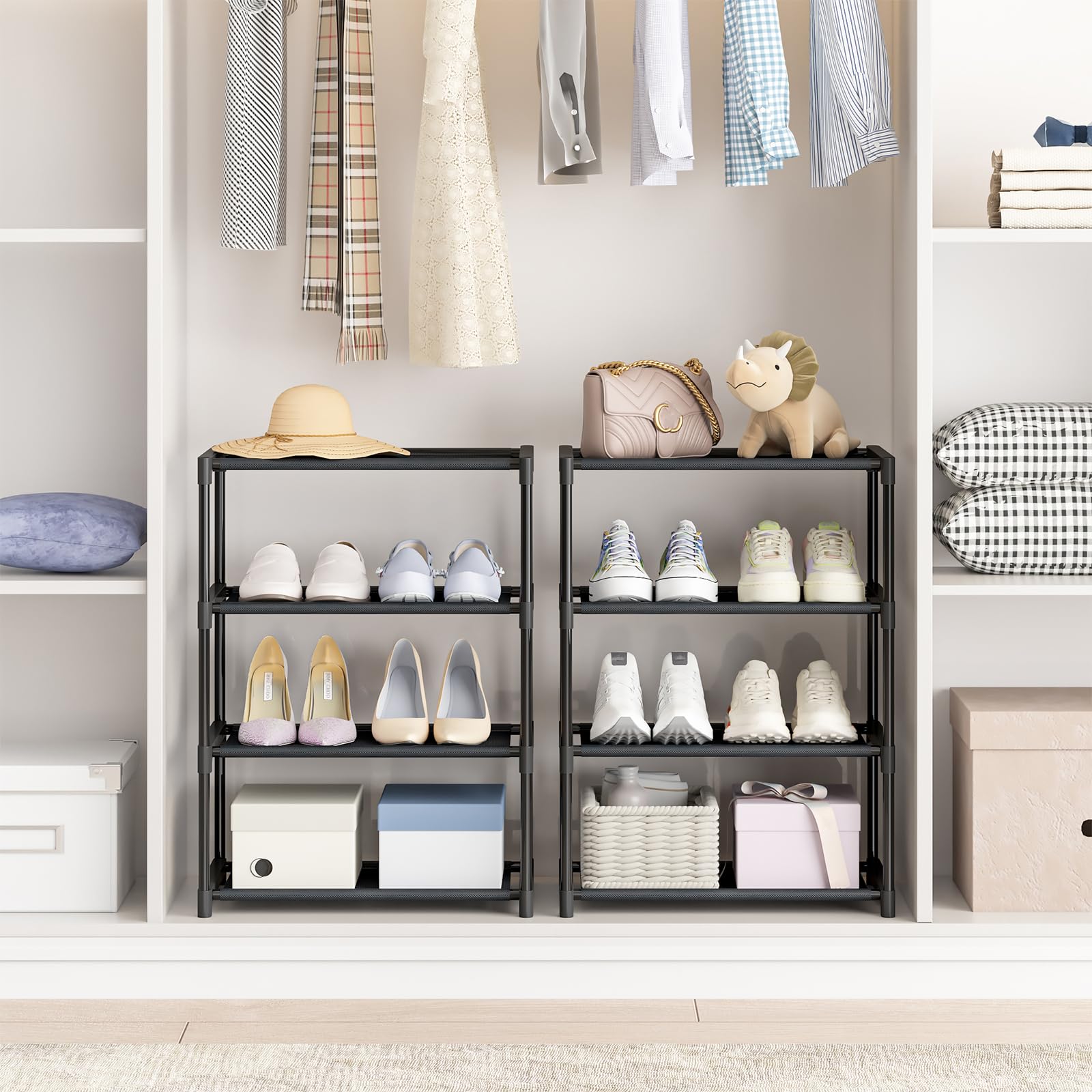 r 4 Tier Small Shoe Rack, Narrow Stackable Kids Toddler