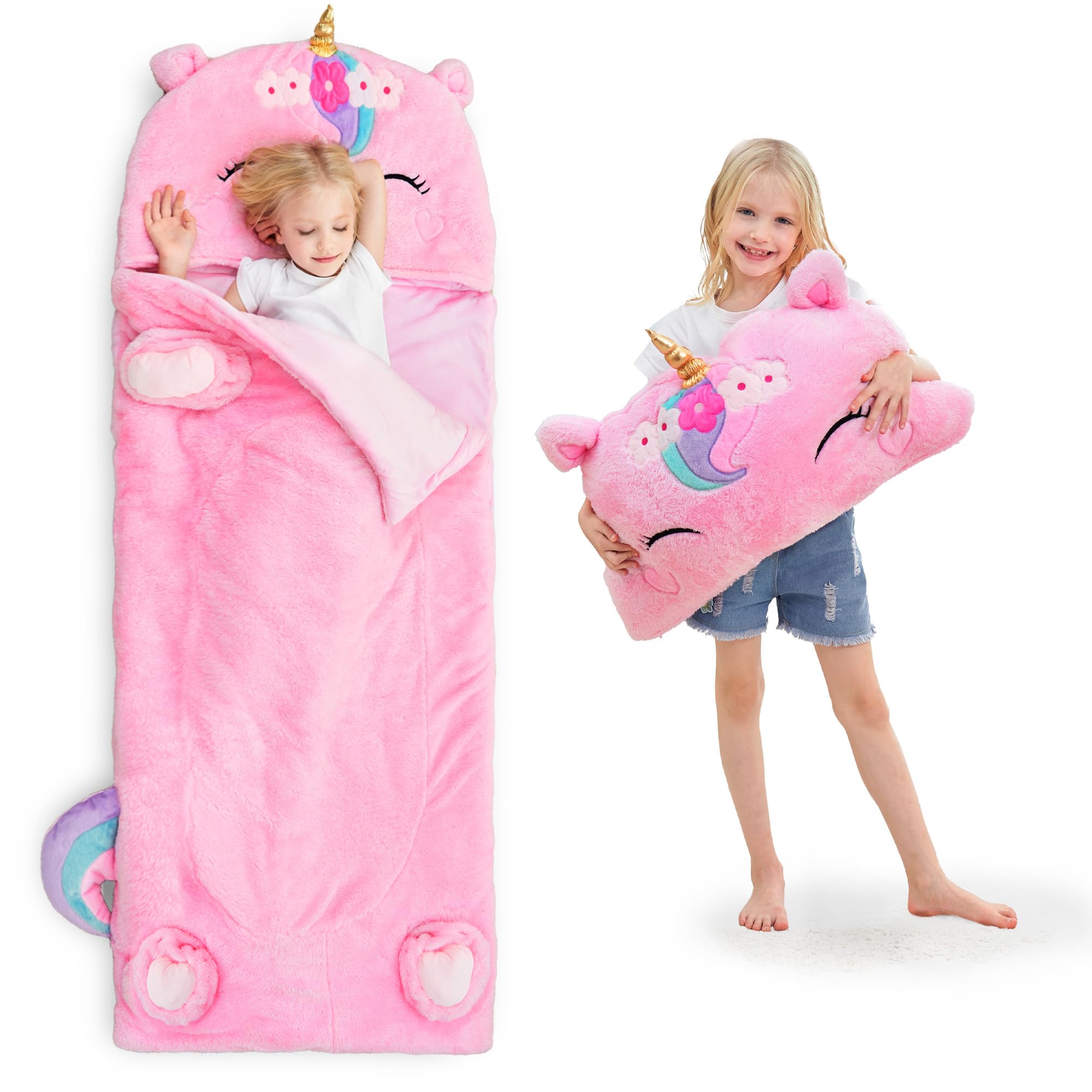 Kids Unicorn Sleeping Bag Nap Mat with Pillow