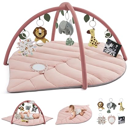 Shell Baby Play Gym Mat, Softer & Enlarged Tummy Time Mat w 6 Detachable