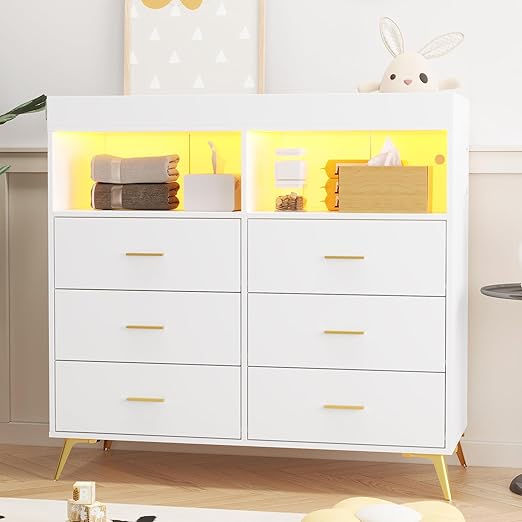 Dresser for Bedroom with 6 Drawers, Baby Changing Table Dresser