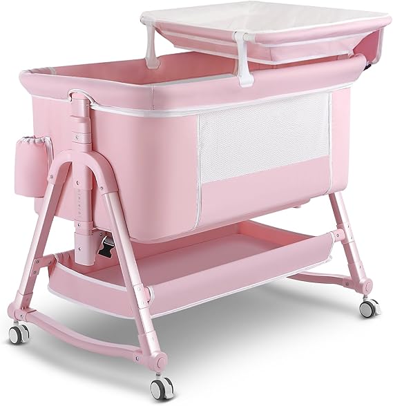 4 in 1 Bedside Bassinet for Baby, Portable Bassinets with Wheels